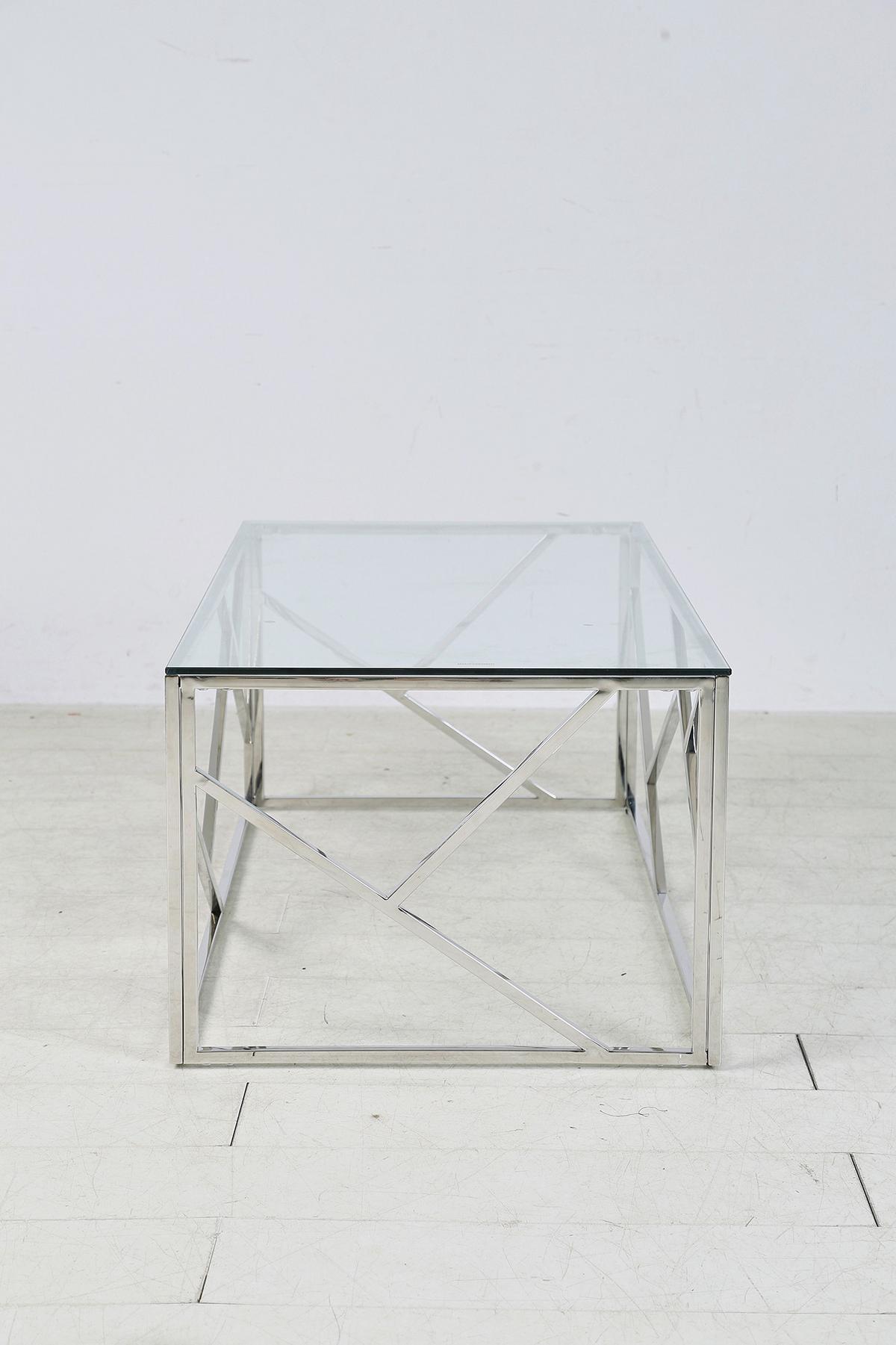 Couchtisch Silberfarben L: 120 Cm - Klar/Silberfarben, Design, Glas/Metall (120/60/45cm) - Livetastic