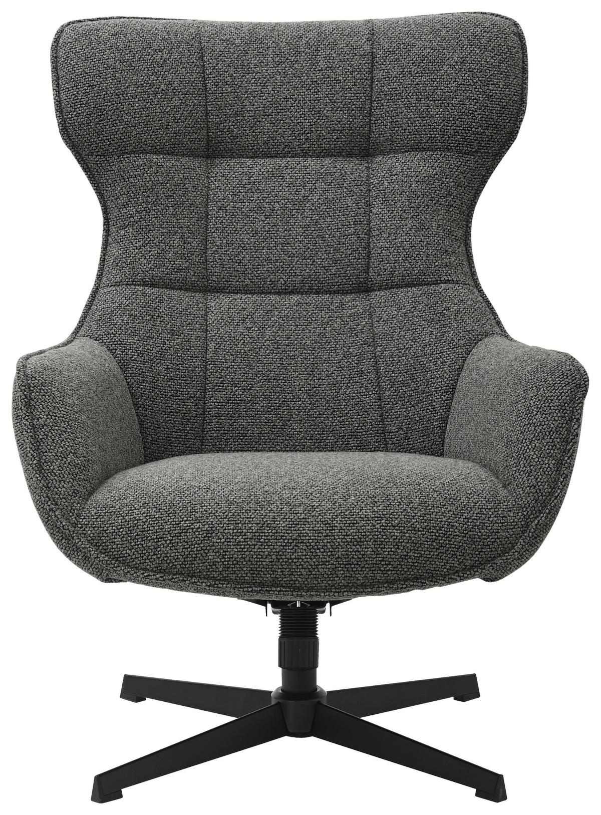 Relaxsessel Bogota Leinenoptik Grau, 360° Drehbar - Schwarz/Grau, MODERN, Textil/Metall (76/101/86cm) - Luca Bessoni