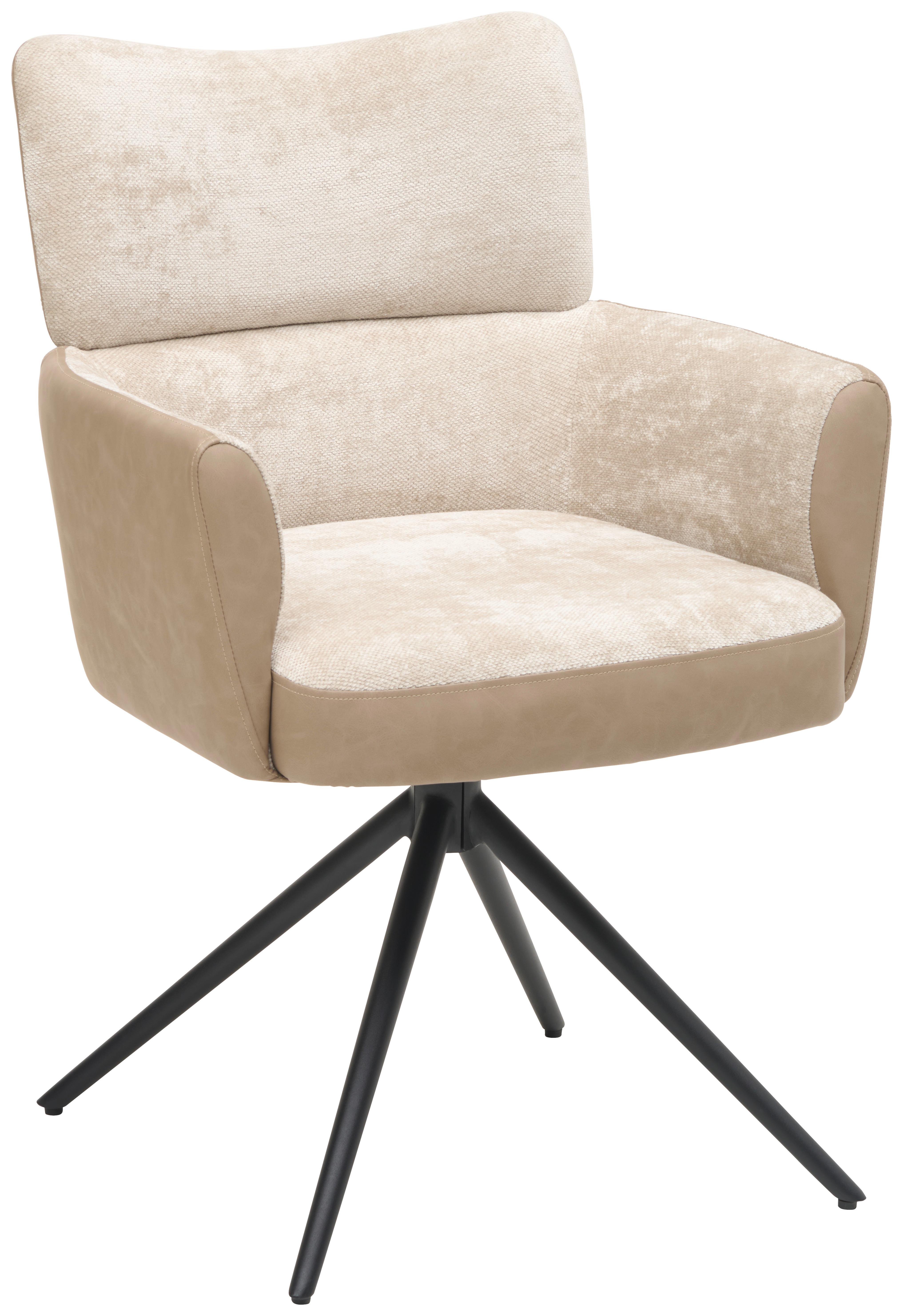 Armlehnstuhl Maja Webstoff Beige, B: 58 cm - Beige/Schwarz, KONVENTIONELL, Textil/Metall (58/84/64cm) - MID.YOU