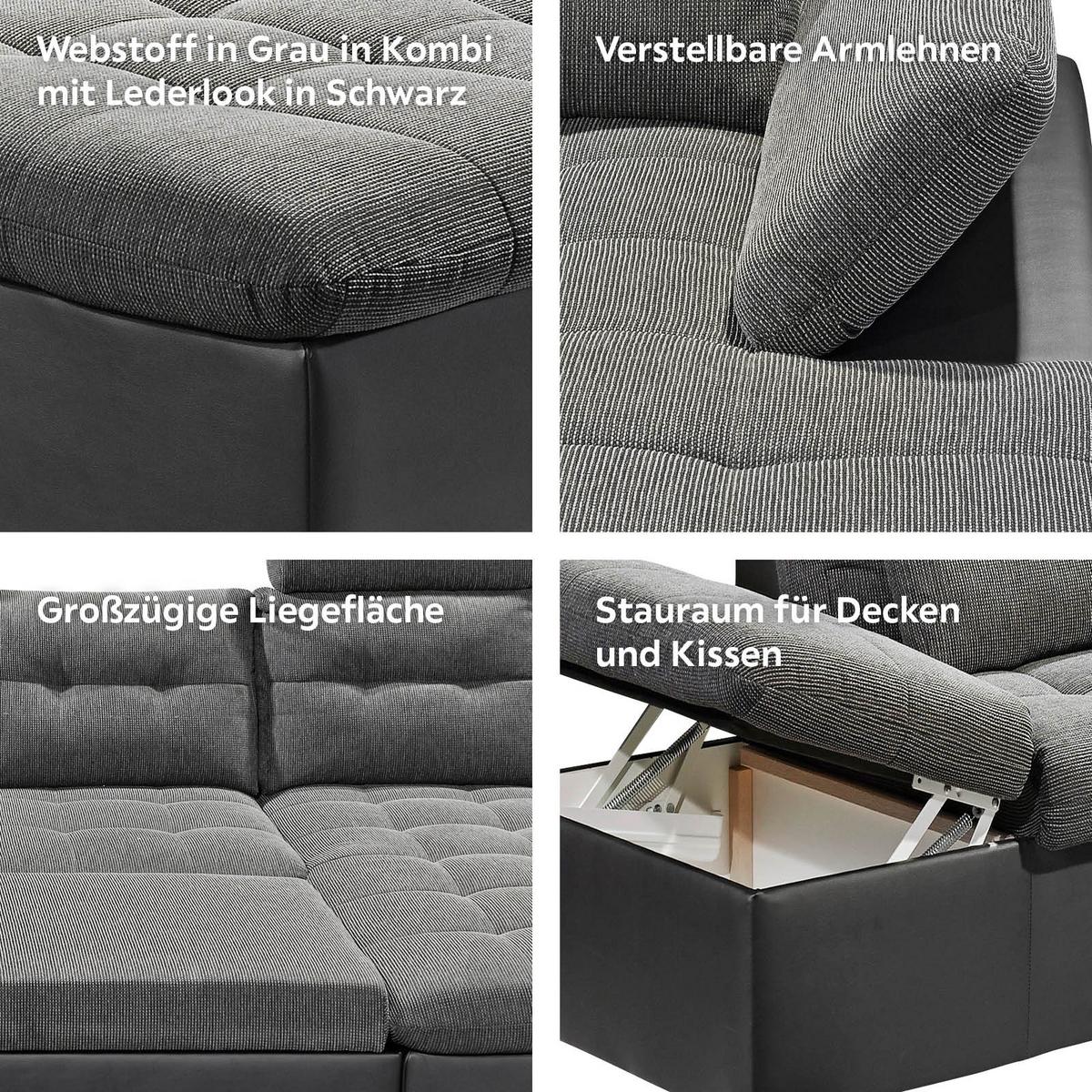 Wohnlandschaft Mit Schlaffunktion Jakarta - Chromfarben/Schwarz, Design, Textil (218/324/170cm) - MID.YOU