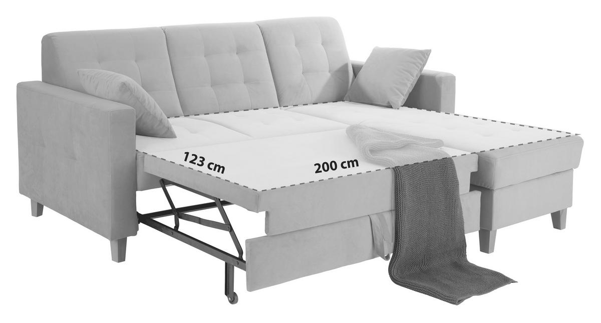 Rohová sedačka BERGEN, obojstranná, sivý zamat - sivá/prírodná farba, Design, drevo/textil (160/231cm) - Luca Bessoni