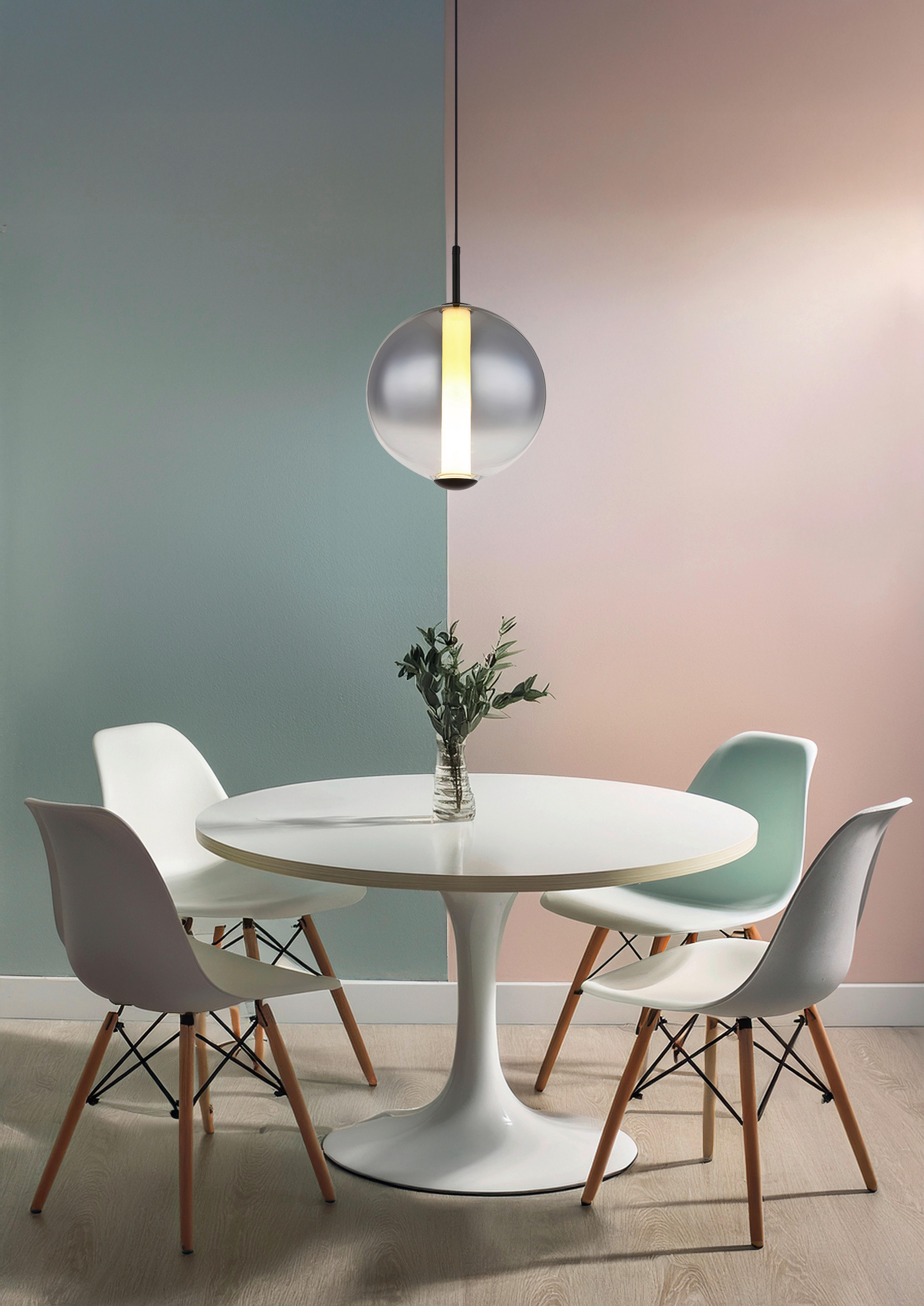 LED-Hängeleuchte Lacy Grau Schwarz Weiß D: 25 cm - Schwarz/Weiß, KONVENTIONELL, Glas/Kunststoff (25/120cm) - Globo