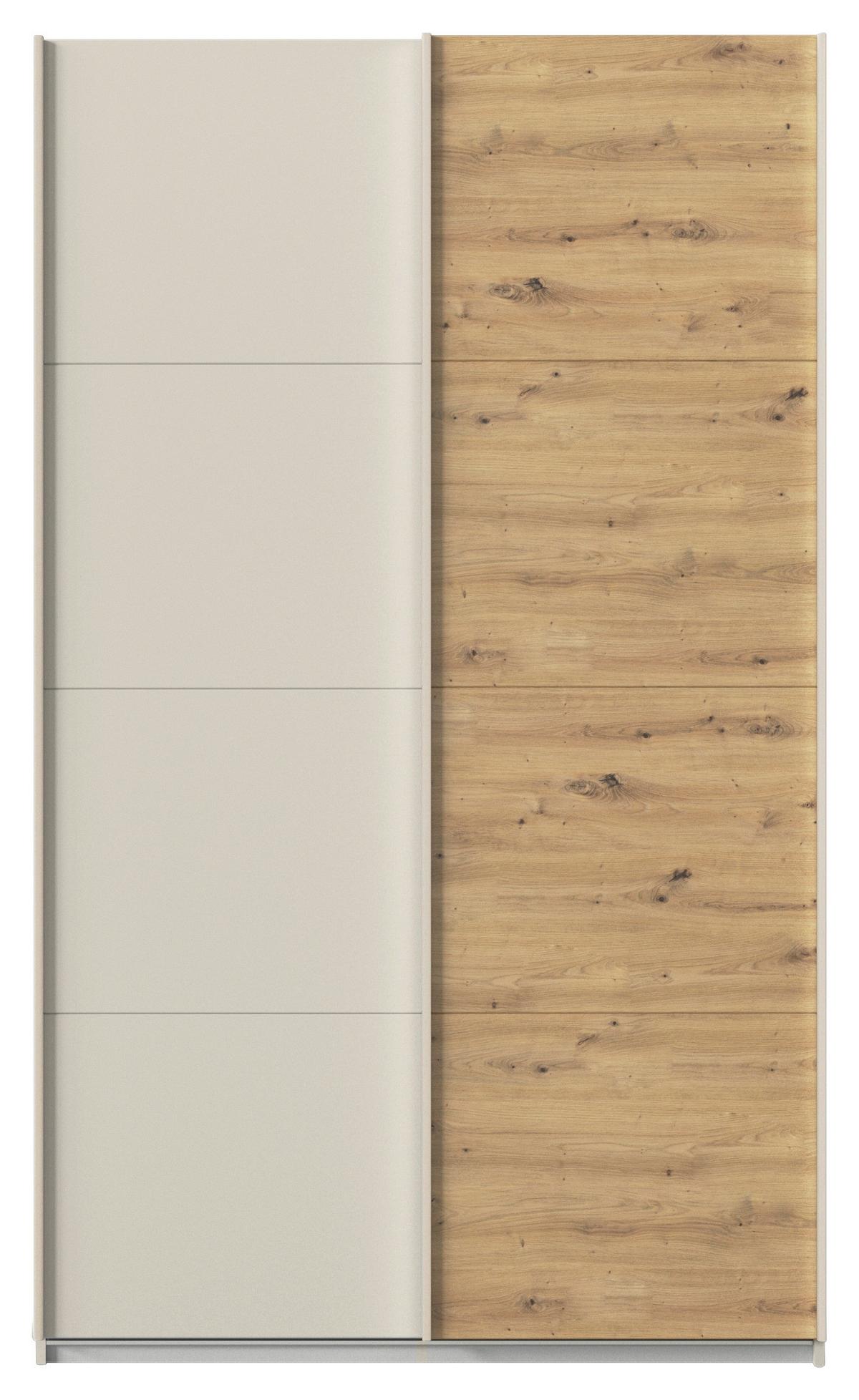 Schwebetürenschrank Feldkirch 136cm Champagner/Eiche Artisan - Champagner/Eiche Artisan, Trend, Holzwerkstoff (136/229/61cm) - Luca Bessoni