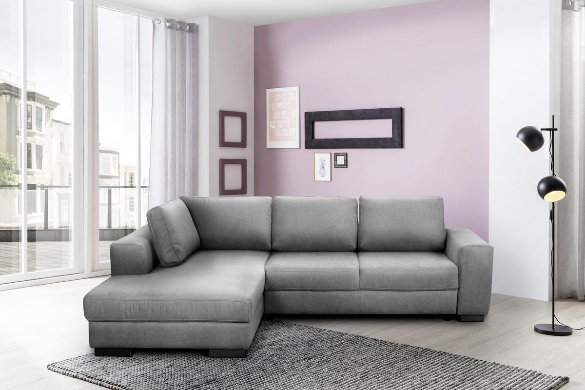 Ecksofa mit Schlaffunktion Olifant, Webstoff - Hellgrau, MODERN, Holz (203/68/283cm) - Ondega