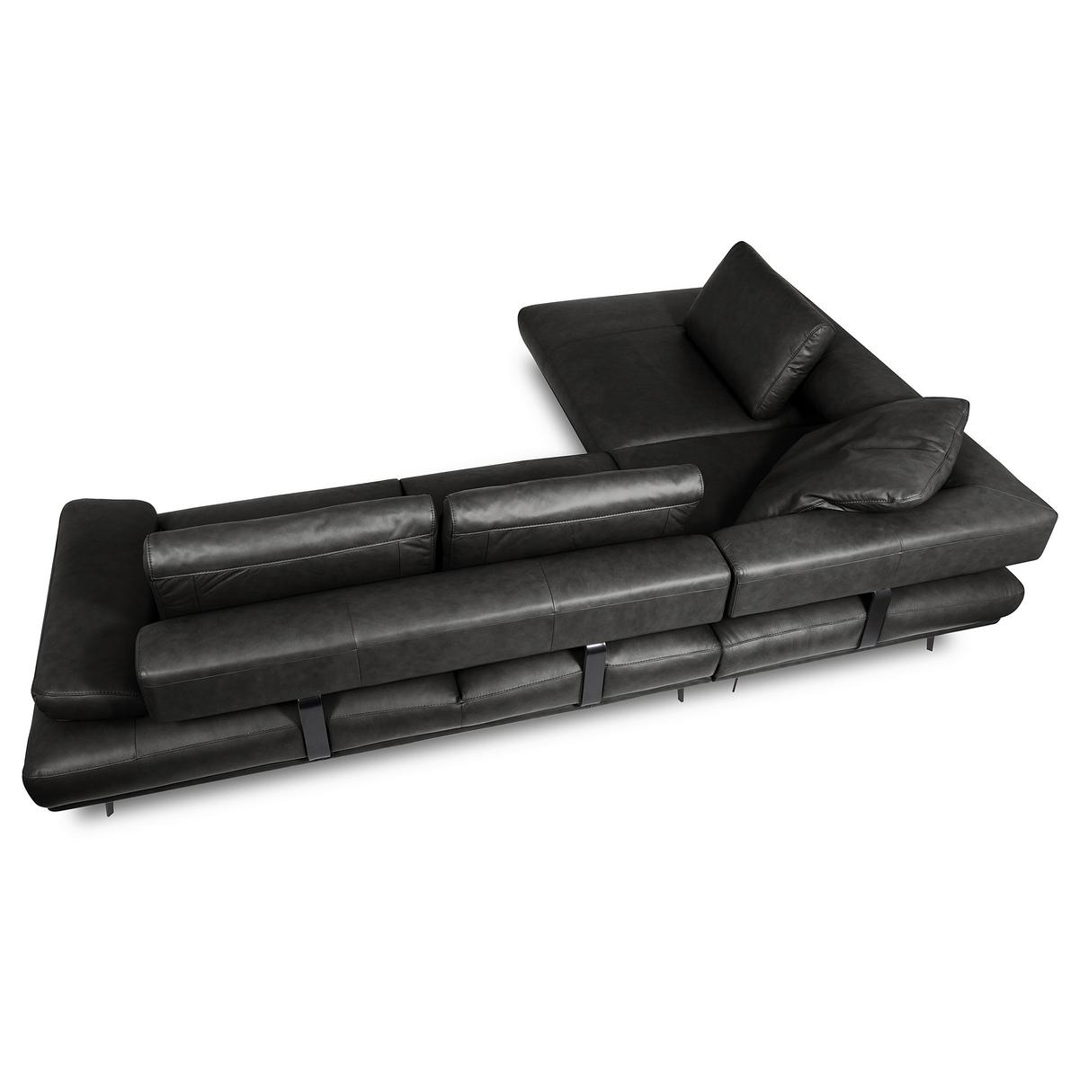 Ecksofa Como Echtleder Schwarz 237x306 - Schwarz/Grau, Design, Leder (237/306cm) - Livetastic