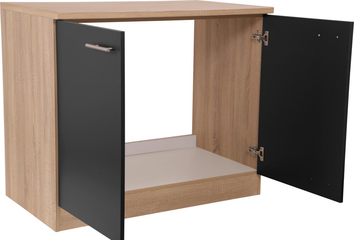 Spülenunterschrank Merle Schwarz, Eiche Dekor B: 100 cm - Eichefarben/Schwarz, Basics, Holzwerkstoff (100/84,8/60cm) - Respekta