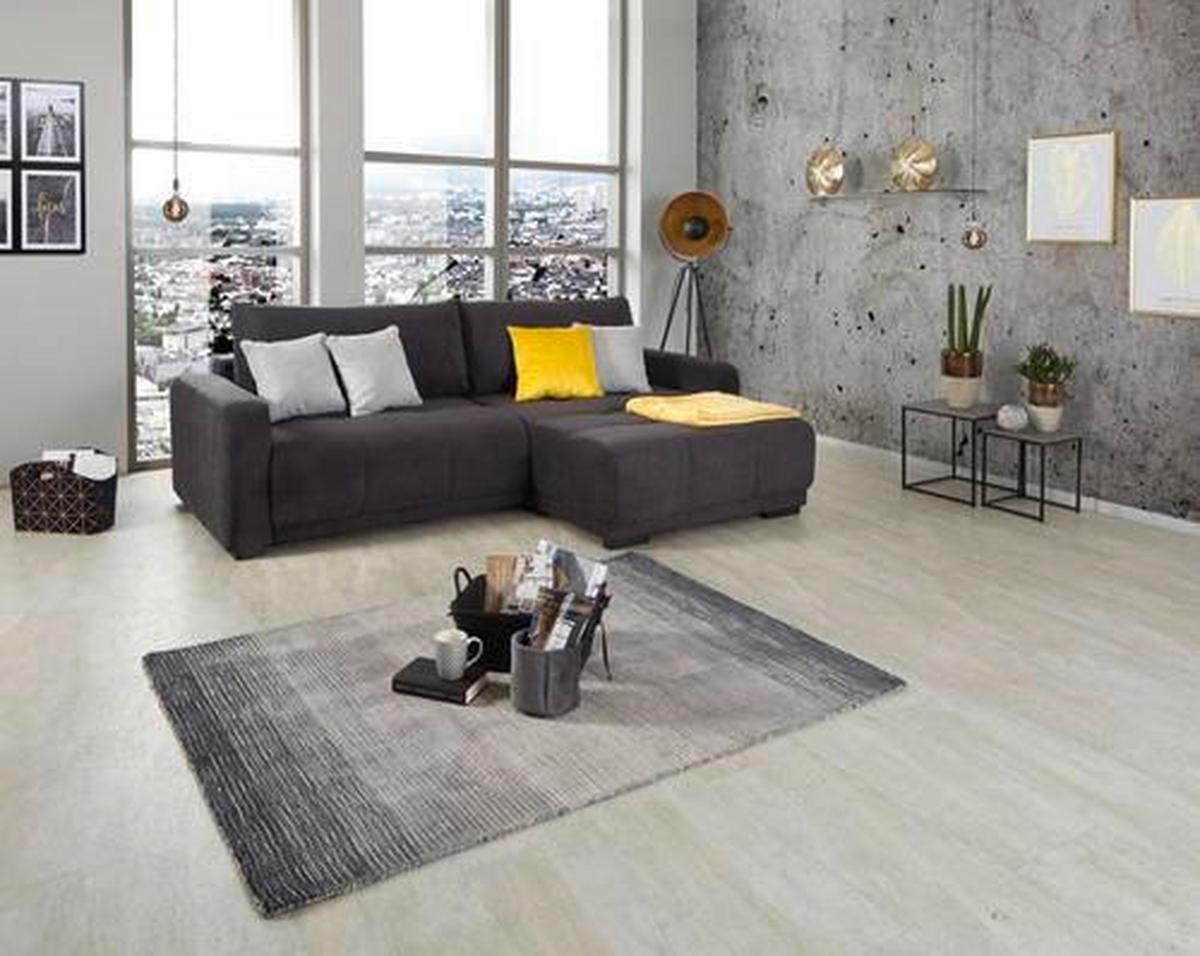 Ecksofa mit Schlaffunktion + Bettkasten Genova, Webstoff - Anthrazit, ROMANTIK / LANDHAUS, Holz (166/250cm) - Ondega