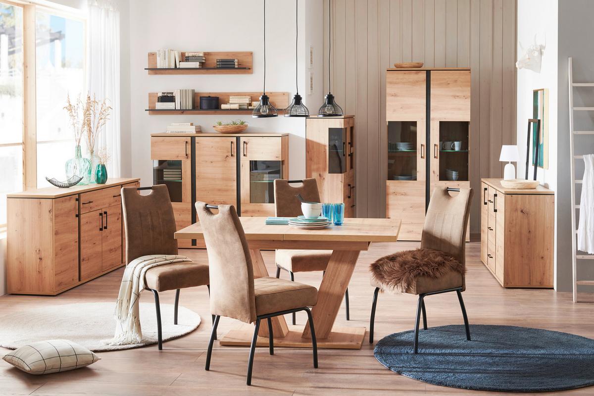 Sideboard mit Softclose B: 190 cm Nature, Eiche Dekor/Schwarz - Eichefarben, KONVENTIONELL, Holzwerkstoff (190/84/42cm)