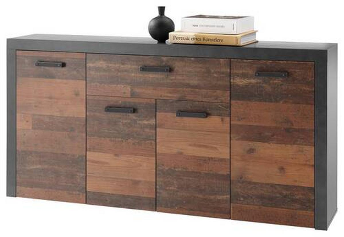 Sideboard B 180 cm Jones, Dunkelgrau/Eiche Dekor - Eichefarben/Dunkelgrau, Design, Holzwerkstoff (180/90/38cm) - MID.YOU