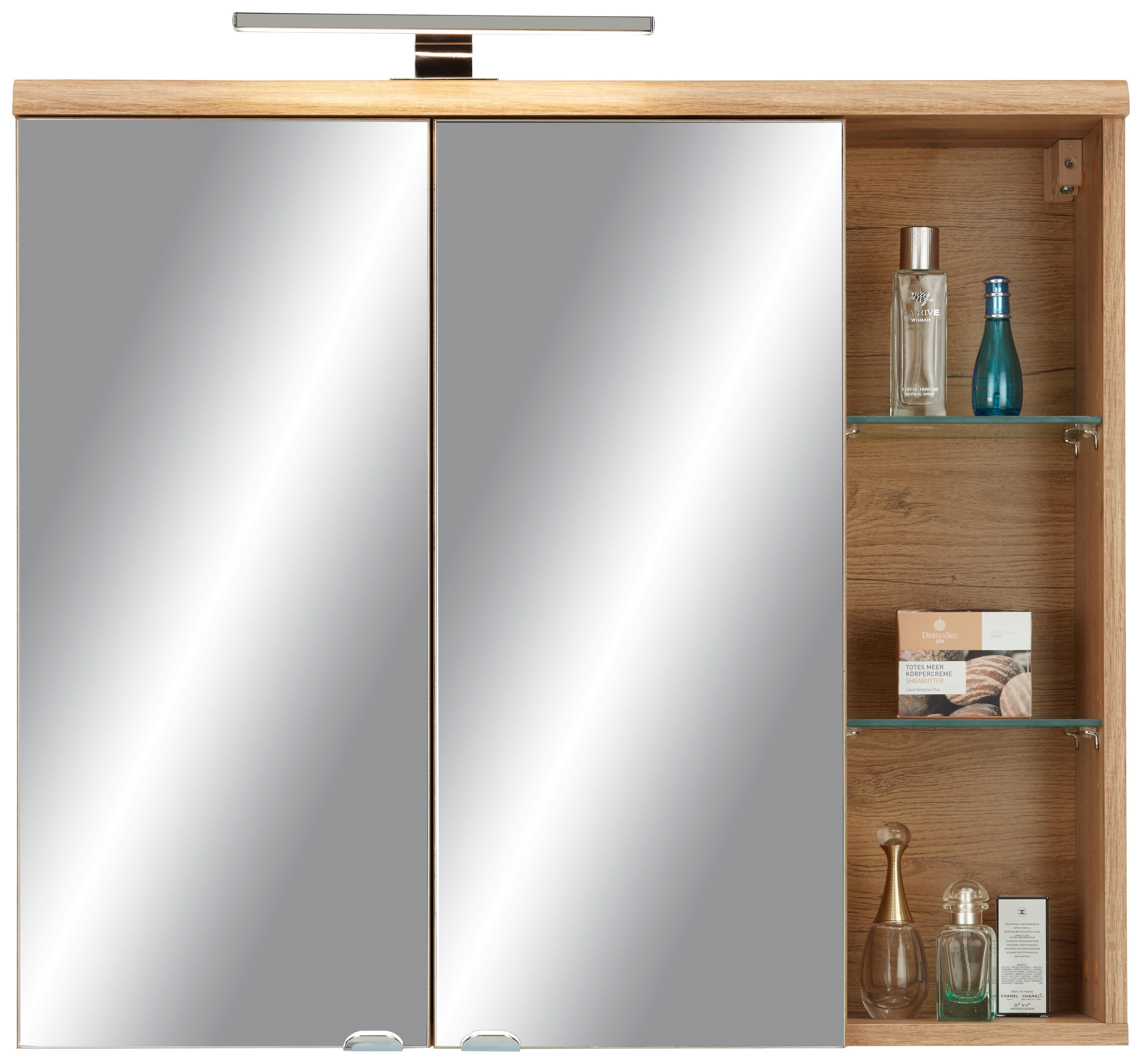 Skříňka Se Zrcadlem Float -Exklusiv- - barvy dubu/barvy chromu, Moderní, kov/kompozitní dřevo (80/70/23cm) - Premium Living