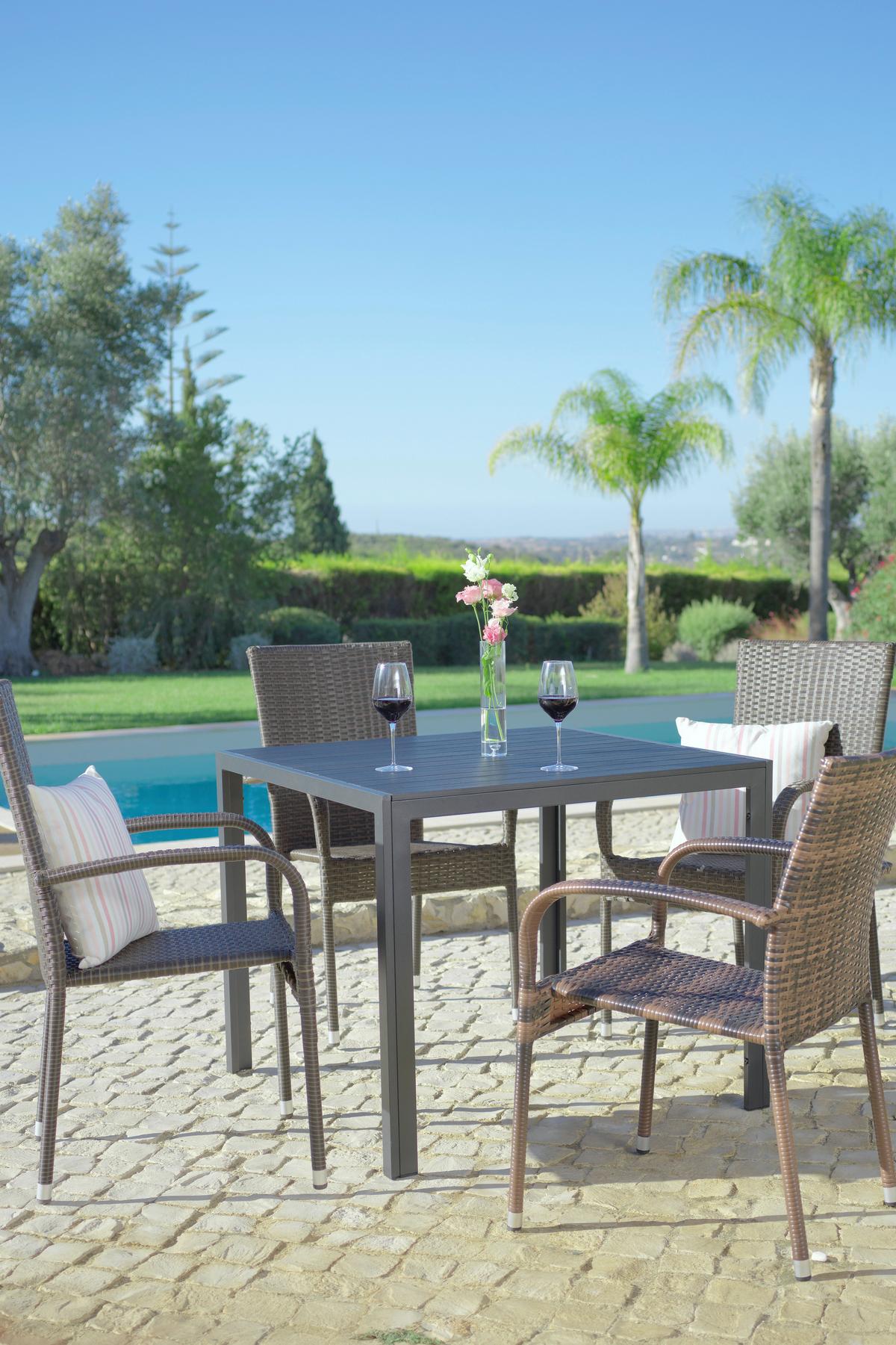 Gartenstuhl Stapelbar Emilia, Polyrattan - Dunkelbraun, MODERN, Kunststoff/Metall (64/87/56cm) - Ondega