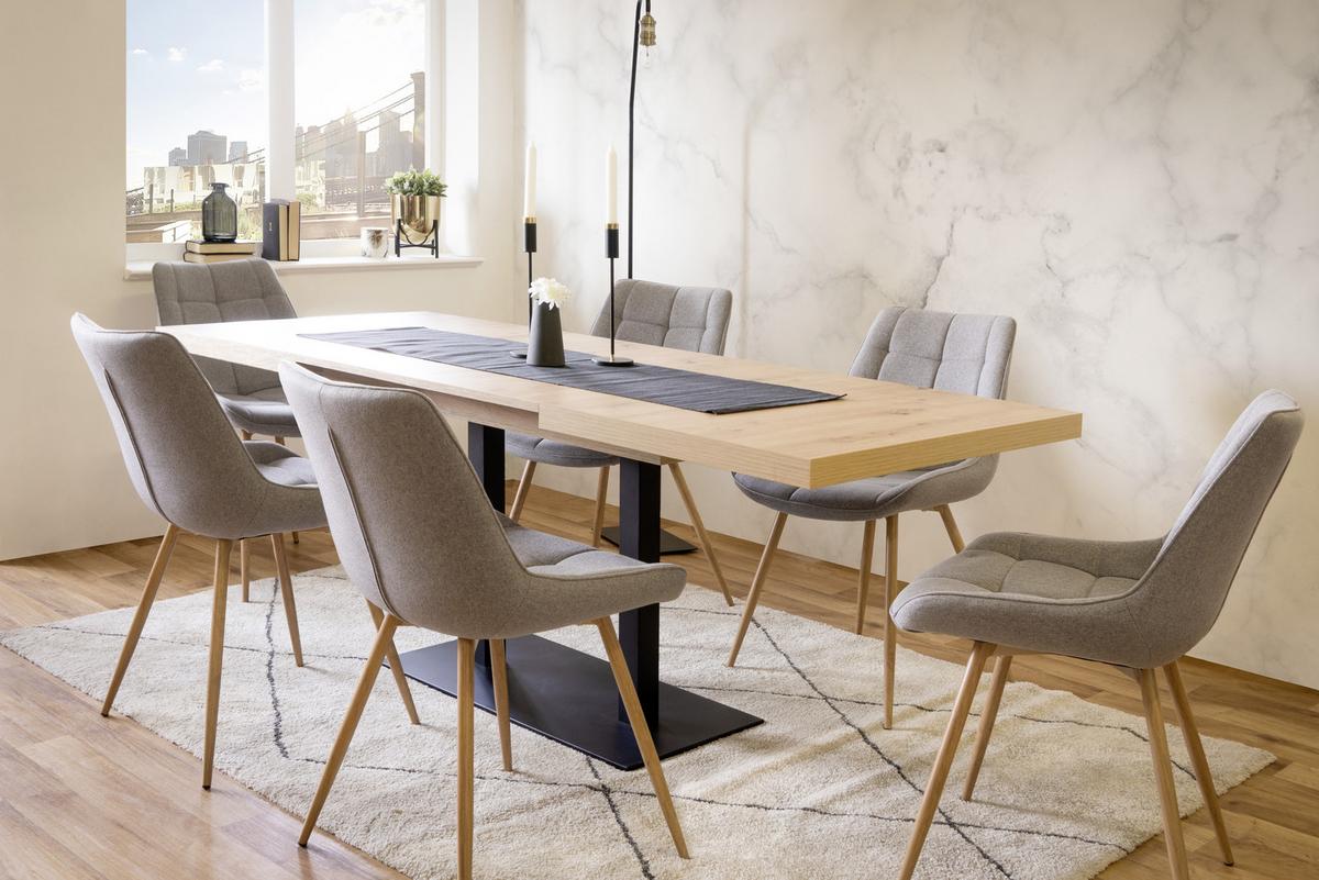 Esstisch ausziehbar Quadrato LxB: 120x80 cm Eiche Dekor - Schwarz/Eiche Artisan, KONVENTIONELL, Holzwerkstoff/Metall (120/80/74cm) - MID.YOU