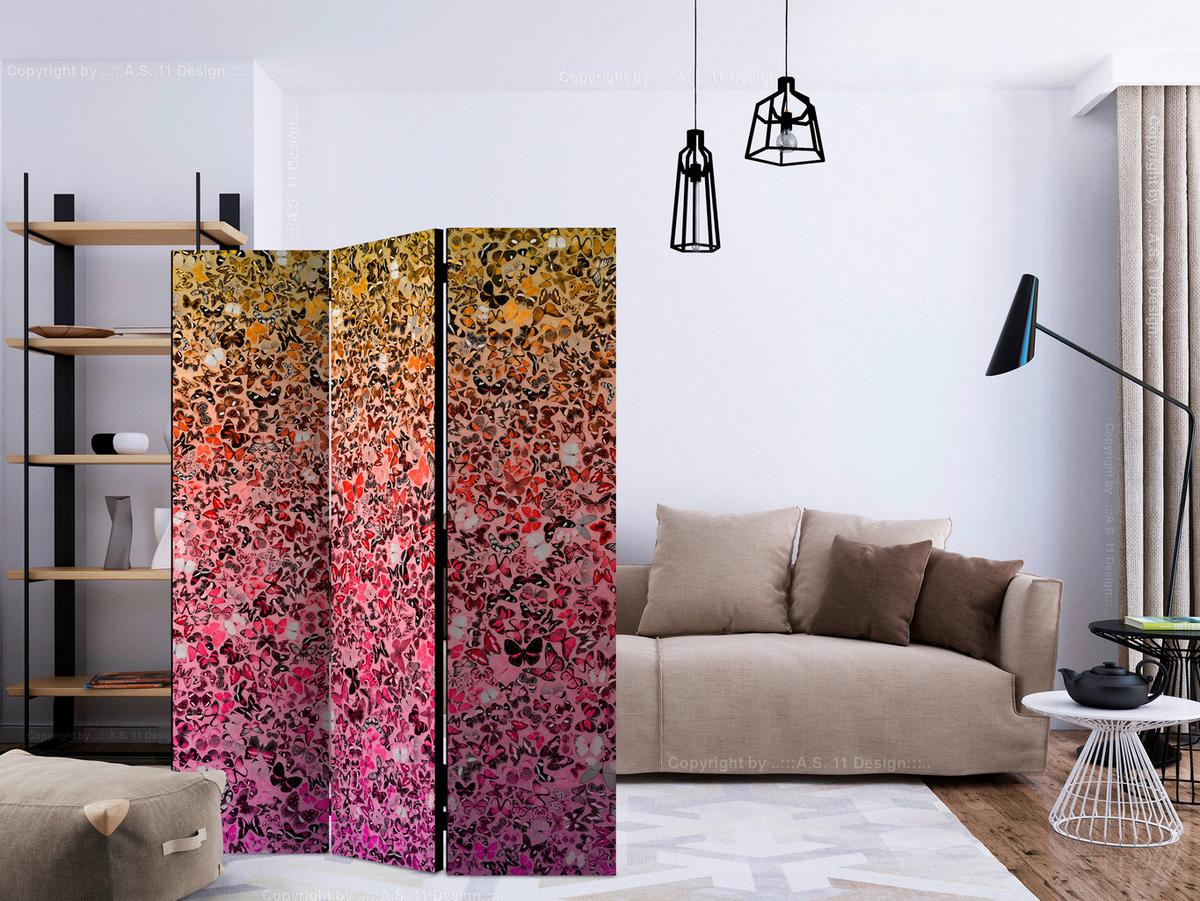 Paravent Gelb Pink B: 135 Cm - Pink/Gelb, Basics, Holz/Textil (135/172/3cm) - artgeist