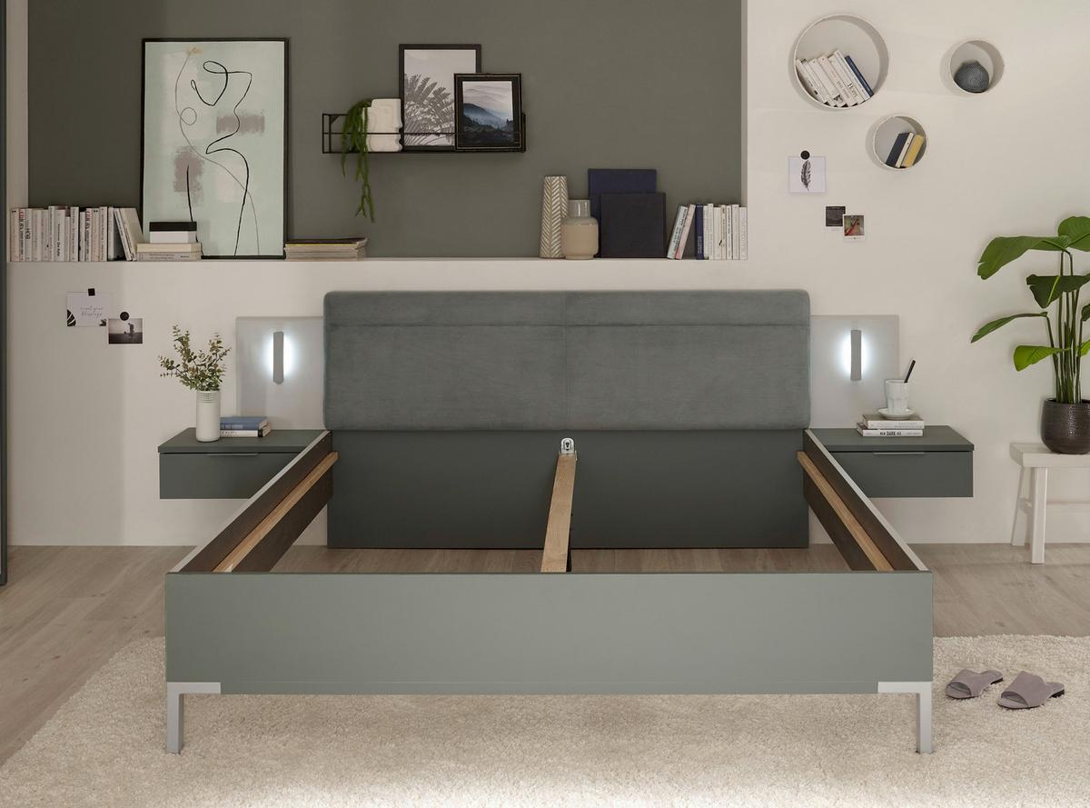 Ágyszett Modeste 180/200 Cm - világosszürke/zsályazöld, Modern, faalapú anyag (180/200cm)