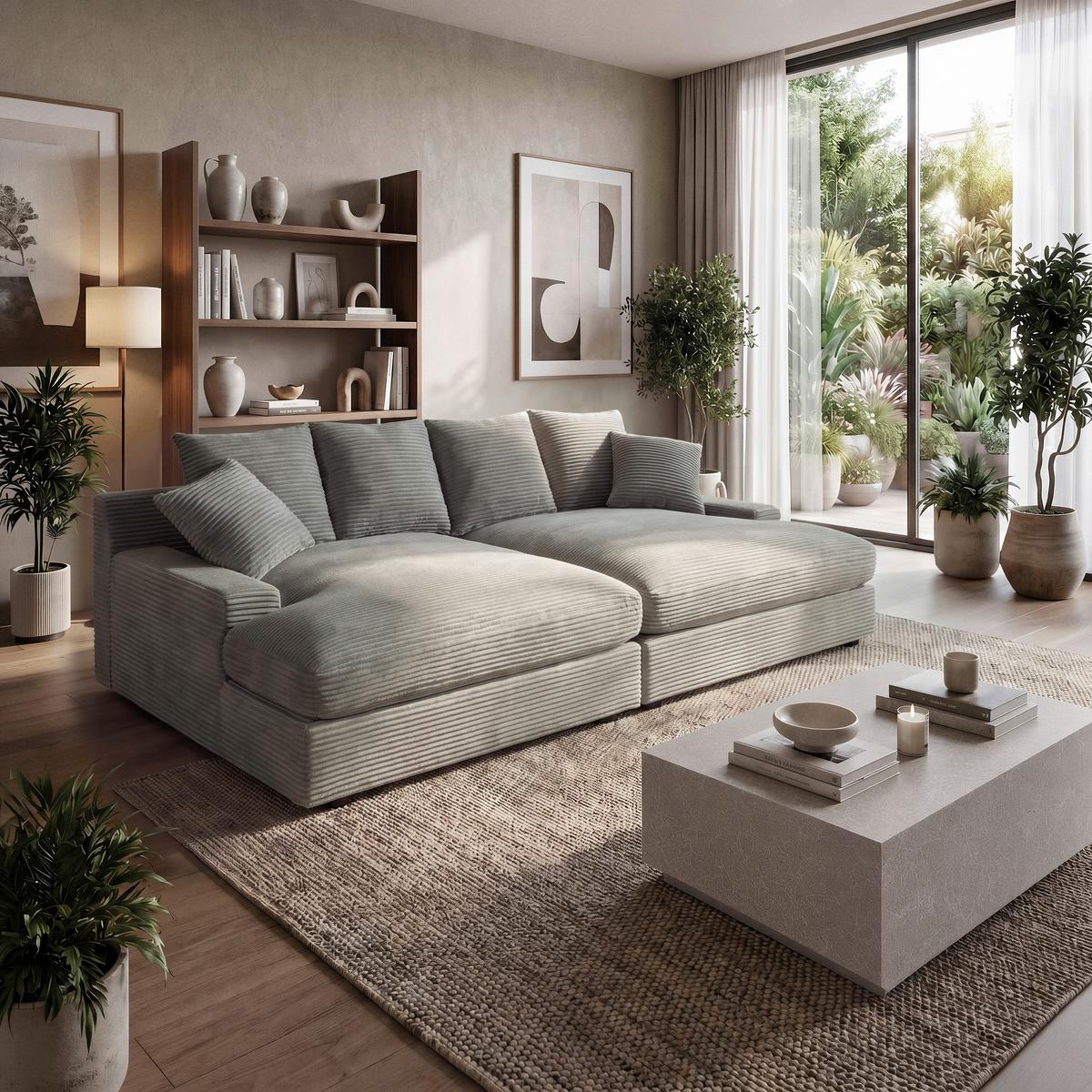Veľká pohovka ELEONORA, sv.sivý menčester, max. 360 kg - čierna/svetlosivá, Modern, drevo/textil (250/97/168cm) - Bessagi Home