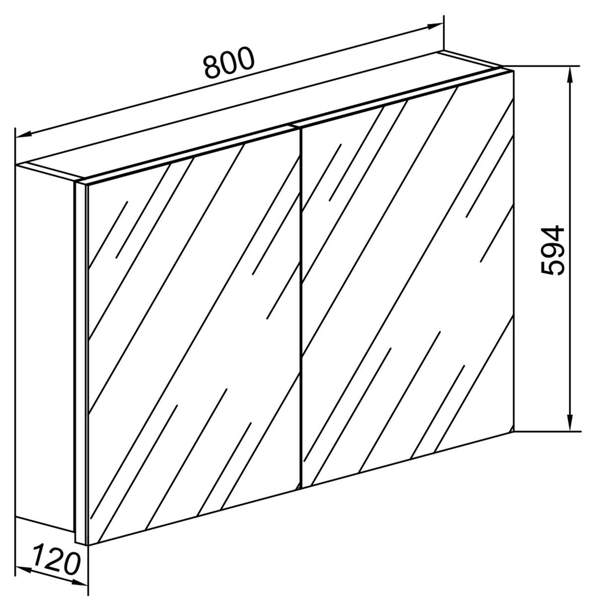 Spiegelschrank Badinos mit Led 2-Türig BxHxT: 60x59,2x12 cm - Schwarz, MODERN, Glas/Holzwerkstoff (80/59,2/12cm) - MID.YOU