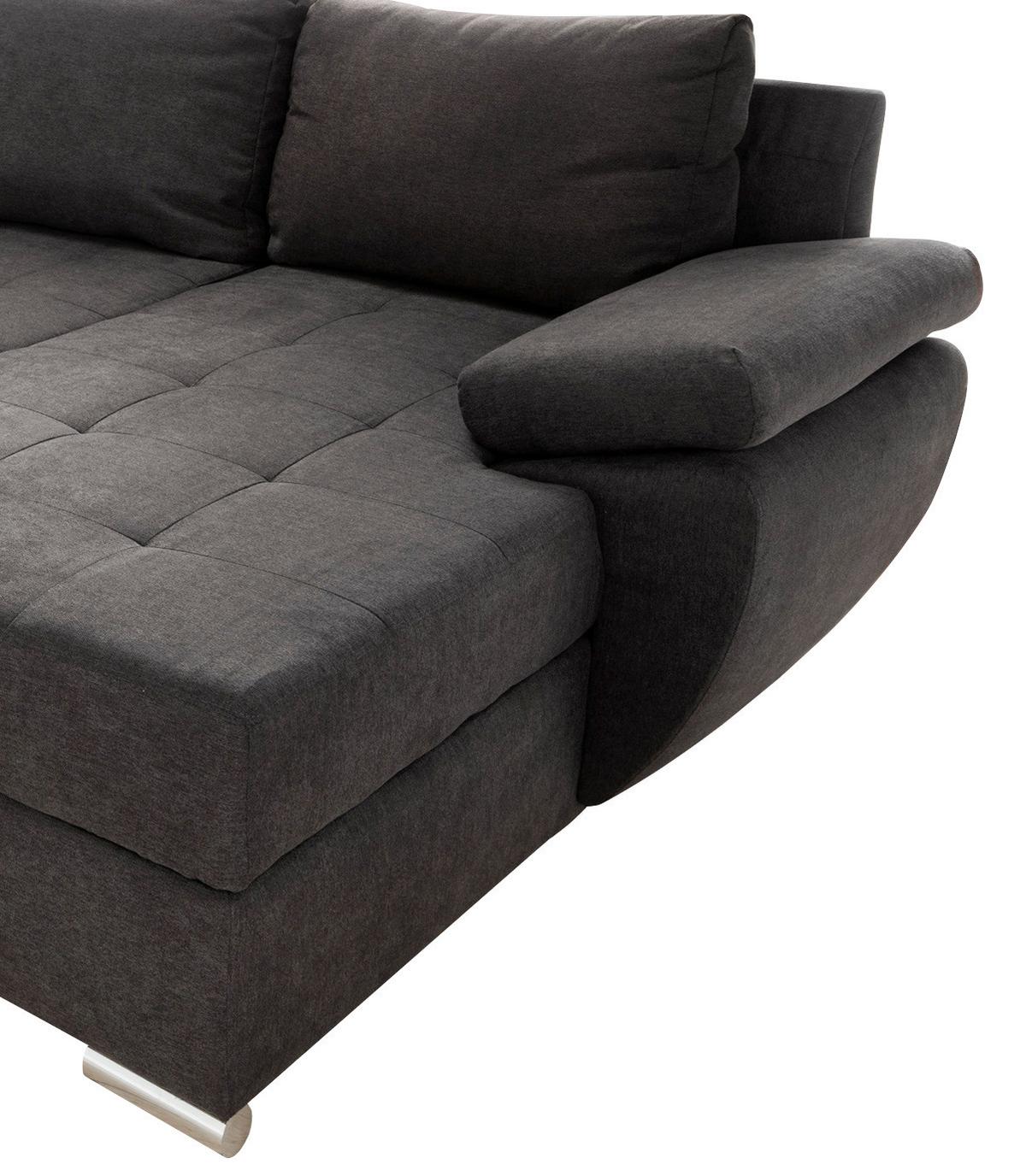 Wohnlandschaft Terana mit Schlaffunktion, Braun - Taupe/Chromfarben, KONVENTIONELL, Textil (219/305/157cm) - P & B