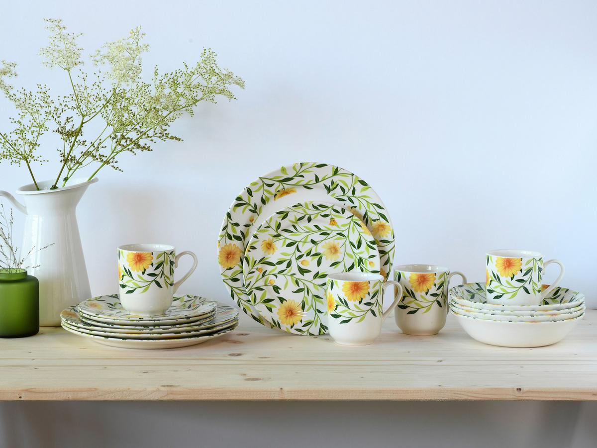 Kombiservice Amarilla 16--Teilig., Grün, Weiß - Weiß/Grün, Basics, Keramik - Creatable