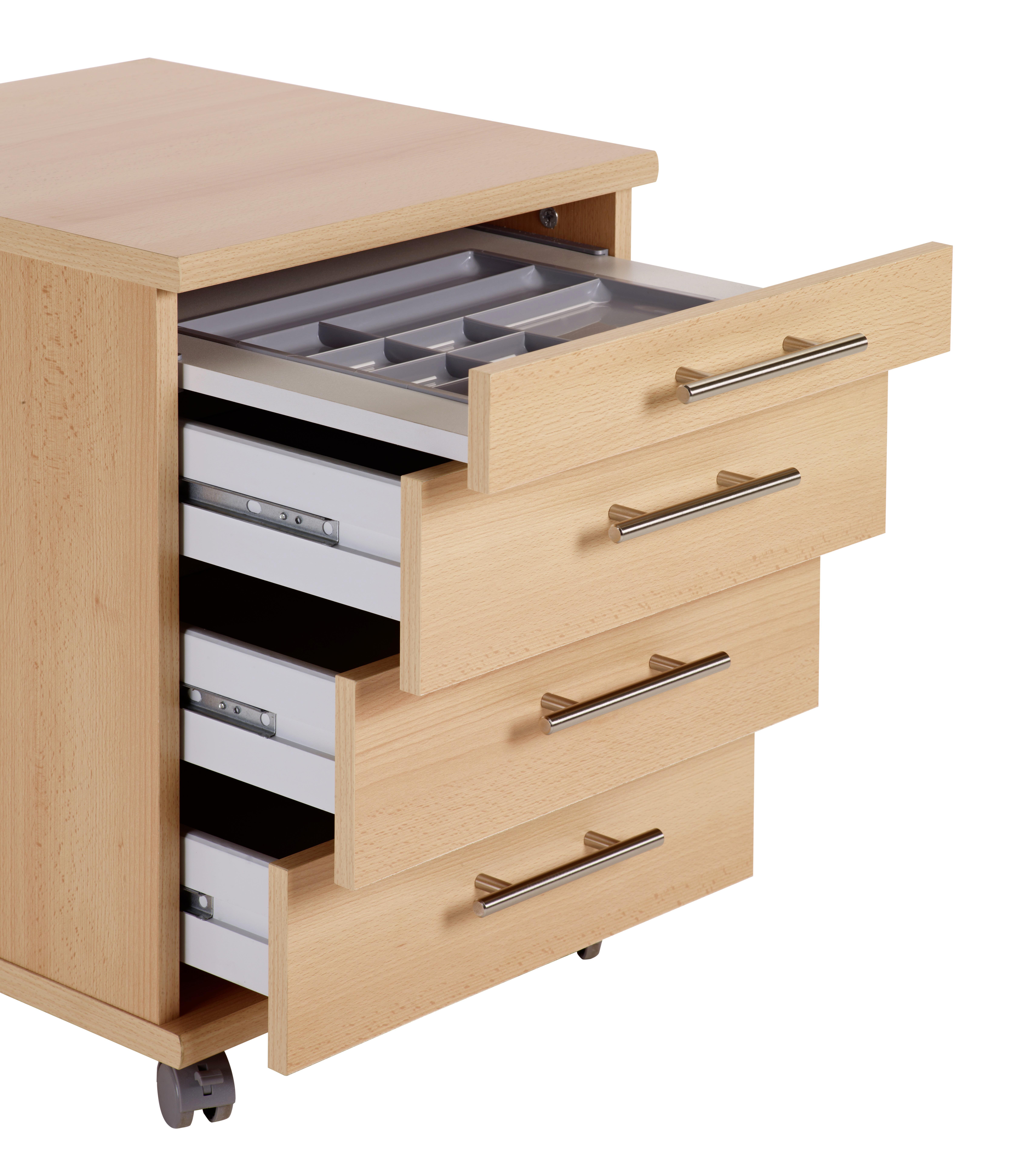 Rollcontainer Buche Dekor Serie 500 41,6x56,9x50 Cm - Buchefarben, Basics, Holzwerkstoff/Kunststoff (41,6/56,9/50cm) - MID.YOU