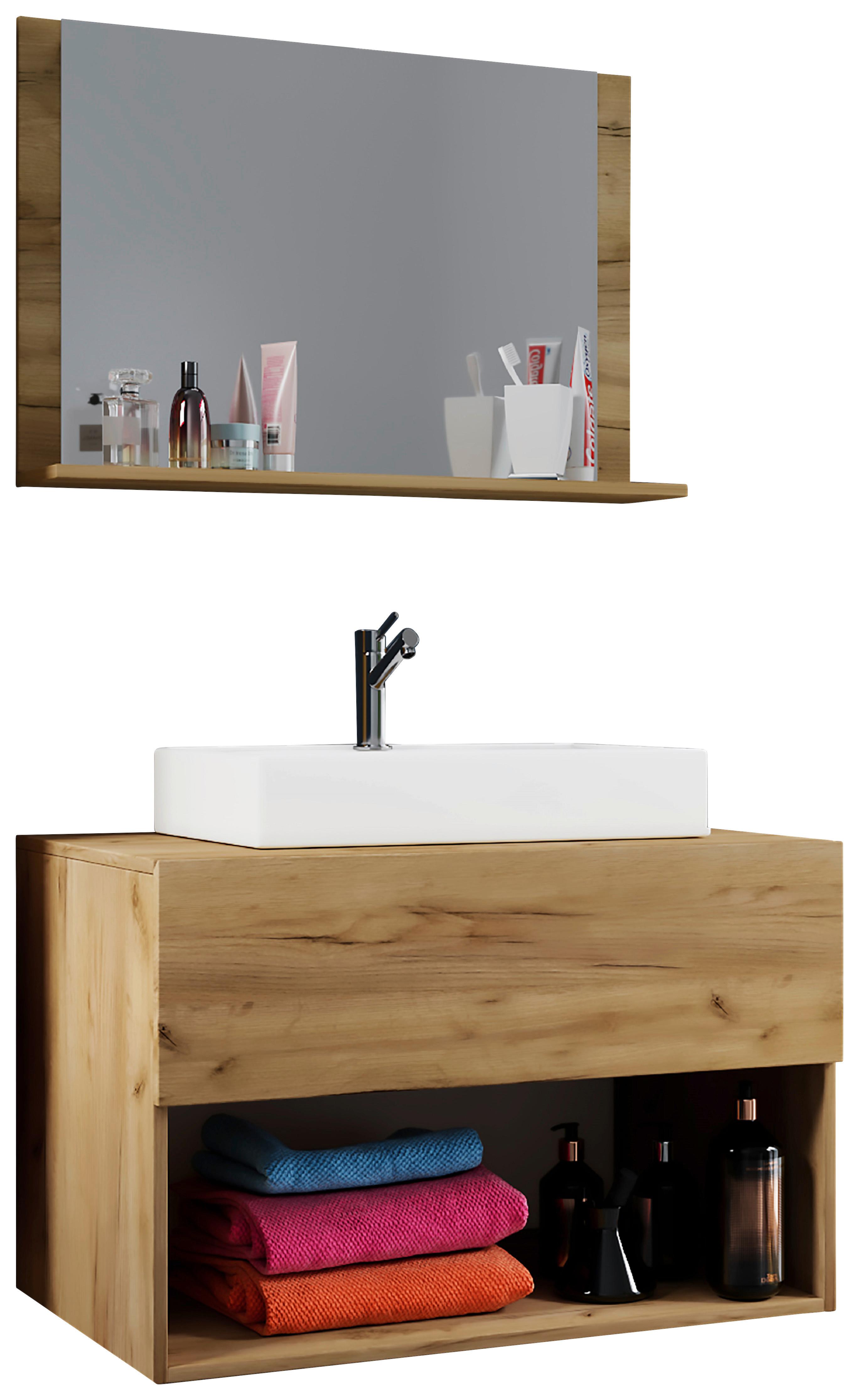 Badmöbel-set 3-tlg. Lendas B: 80 Cm Honig-Eiche Dekor - Honigeiche/Weiß, MODERN, Keramik/Holzwerkstoff (80cm) - MID.YOU