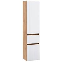 Hochschrank grifflos Helsinki 40cm Weiß/Eiche Dekor - Eichefarben/Silberfarben, KONVENTIONELL, Glas/Holzwerkstoff (40/180/35cm) - Held