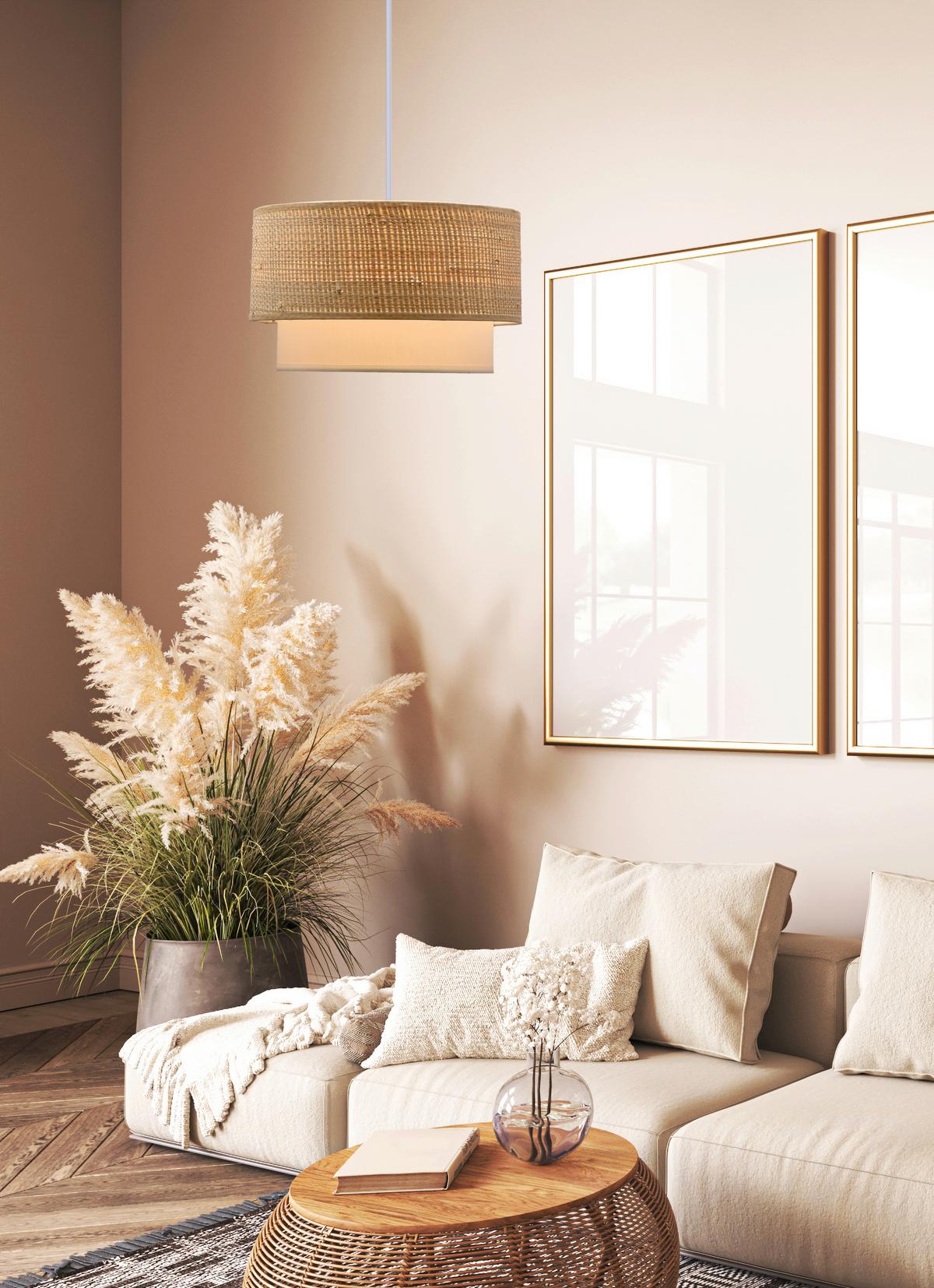 Pendelleuchte 31-21663 Ritana - Beige/Weiß, Natur, Kunststoff/Metall (25/25/115cm)