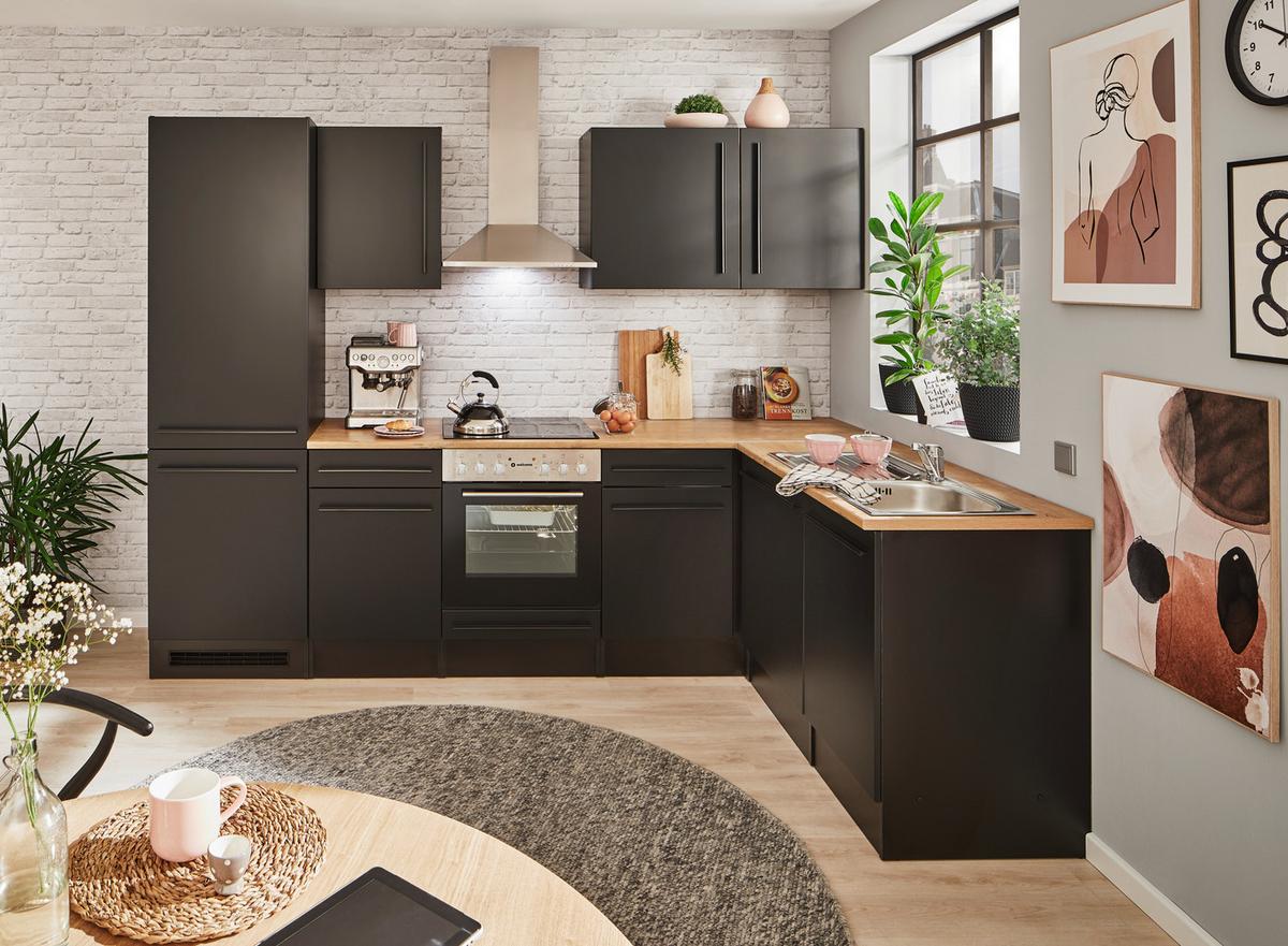 Eckküche Jazz 8 280 Schwarz S: 280x175 cm - Eichefarben/Schwarz, LIFESTYLE, Holzwerkstoff (280/175cm) - MID.YOU