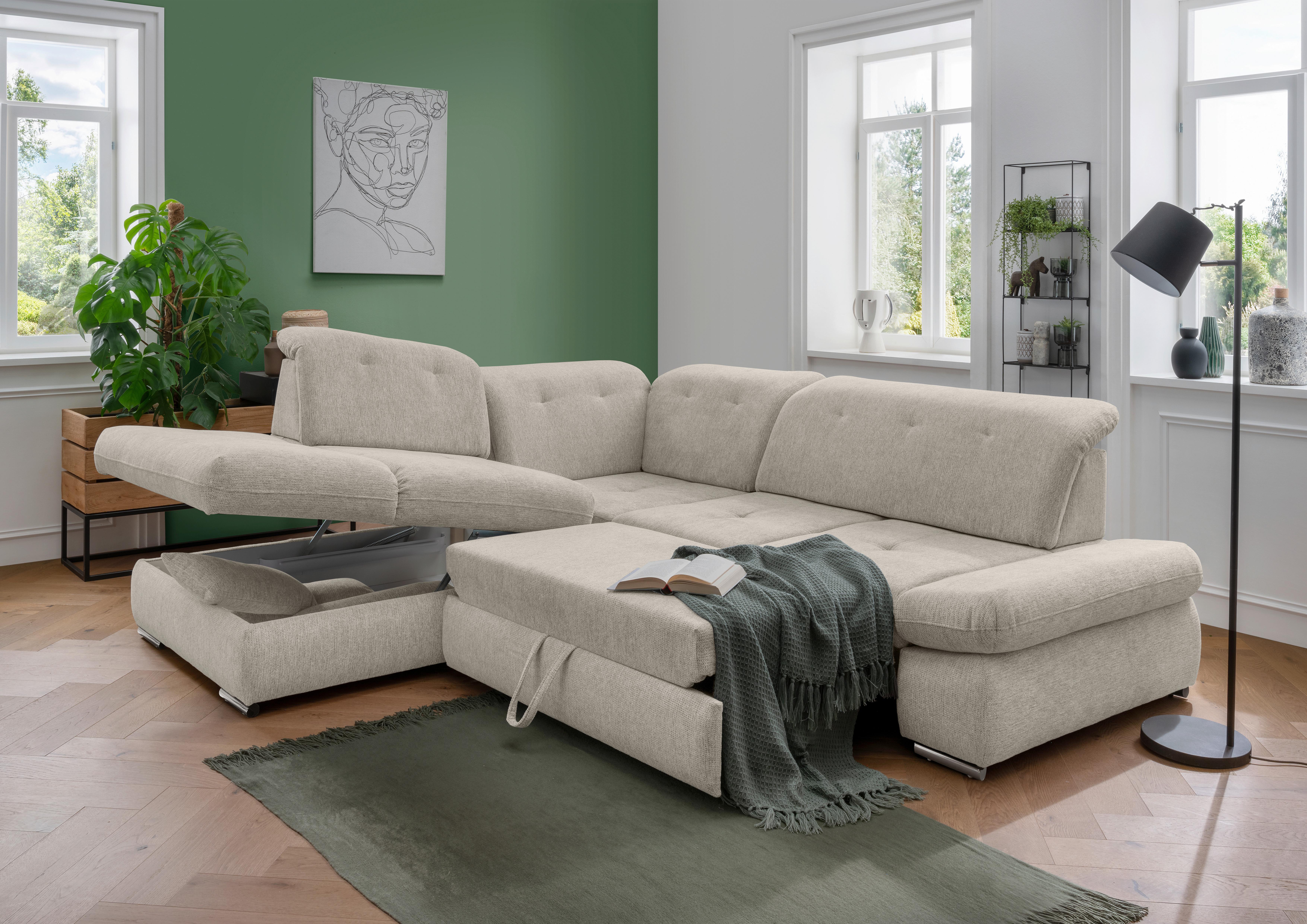 Ecksofa Dalida Beige S: 254x280 Cm - Chromfarben/Beige, Design, Textil (254/280cm) - Livetastic