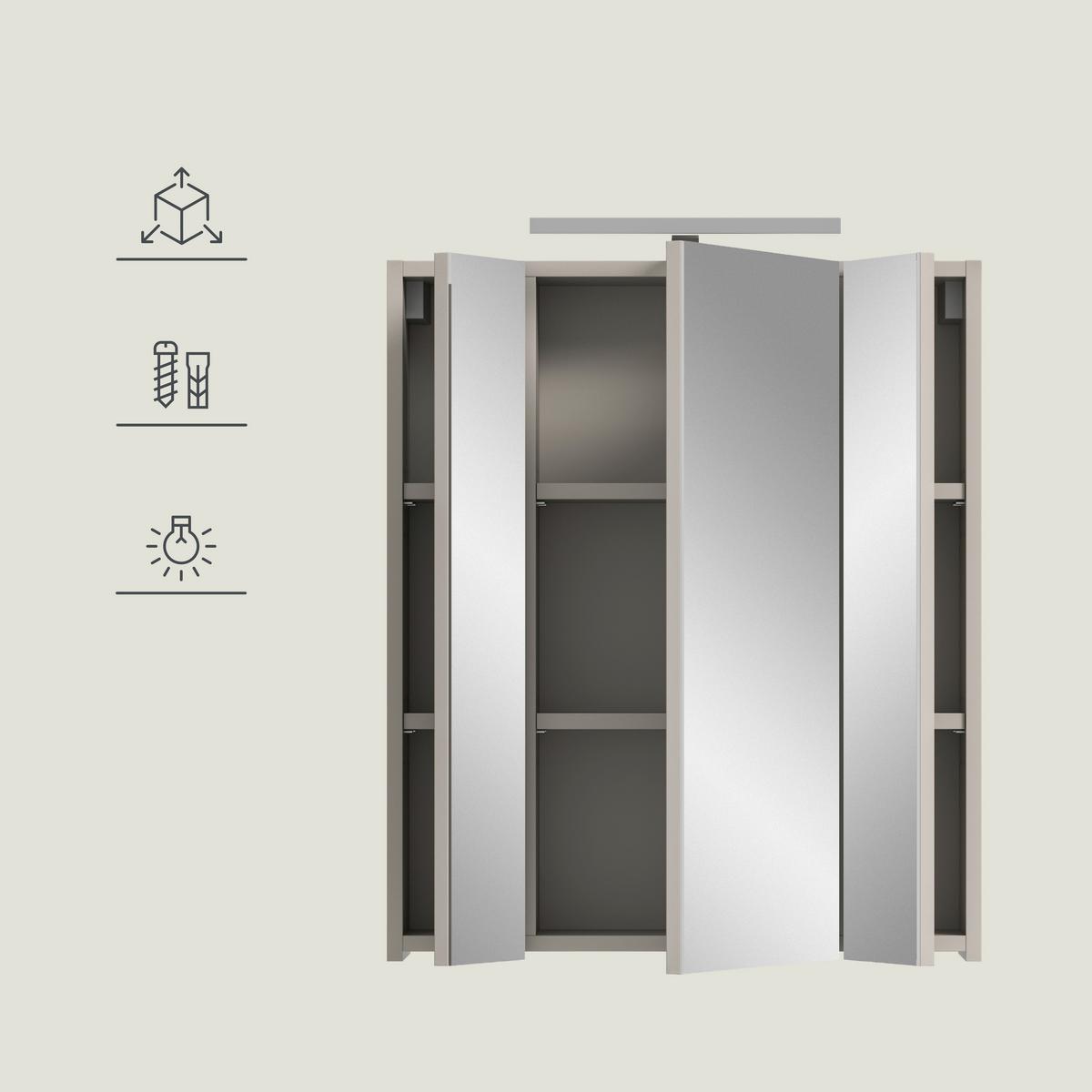 Spiegelschrank Ice Kaschmir B: 60cm - Kaschmir, Trend, Glas/Holzwerkstoff (60/70/18cm) - MID.YOU