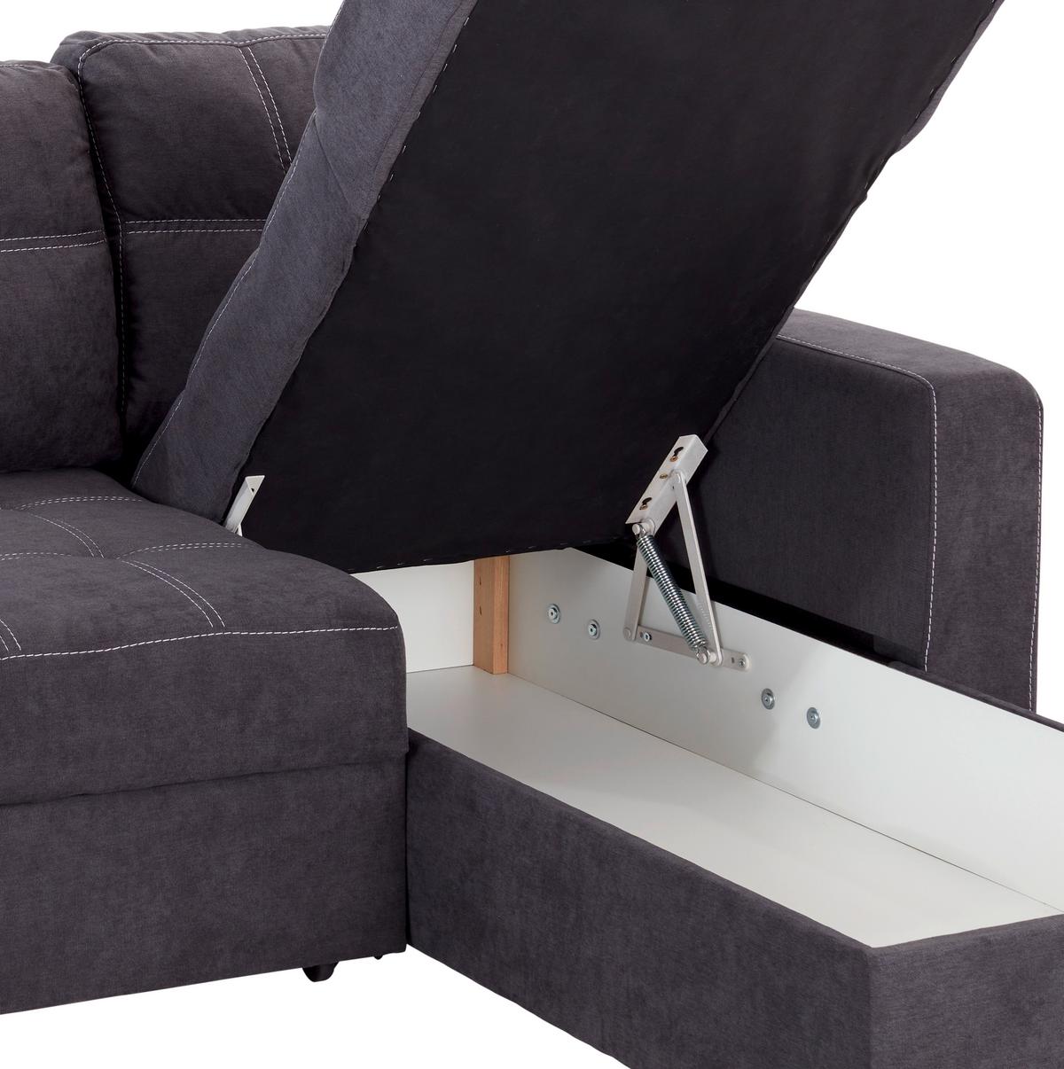 Ecksofa mit Schlaffunktion + Bettkasten Mediolan Dunkelgrau - Dunkelgrau/Schwarz, Design, Textil (240/160cm) - Ondega