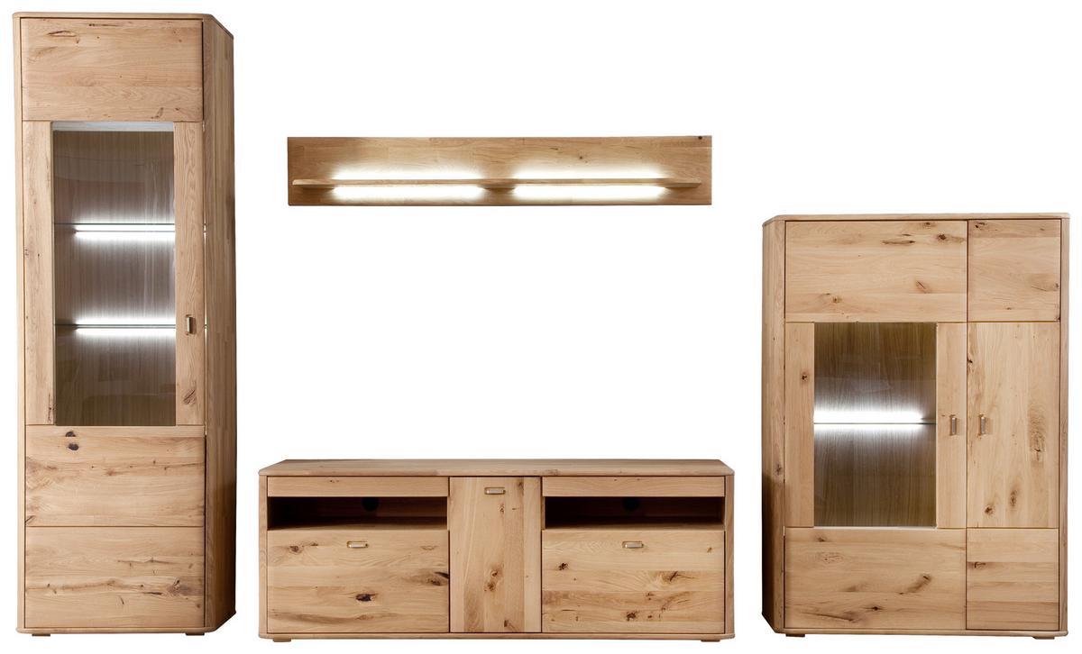 Wohnkombination Massiv 4-tlg. Ravello Eichefarben - Eichefarben, Design, Glas/Holz (339/208/50cm) - Livetastic