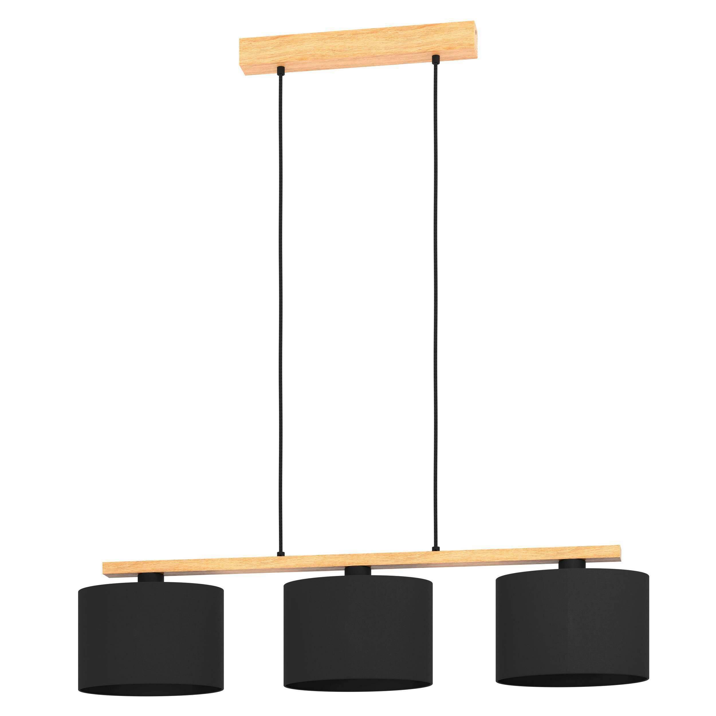 Hängeleuchte Castralvo H:110cm 3-Flammig, Echtholz/Stahl - Schwarz/Braun, Basics, Holz/Textil (97.5/17.5/110cm) - Eglo