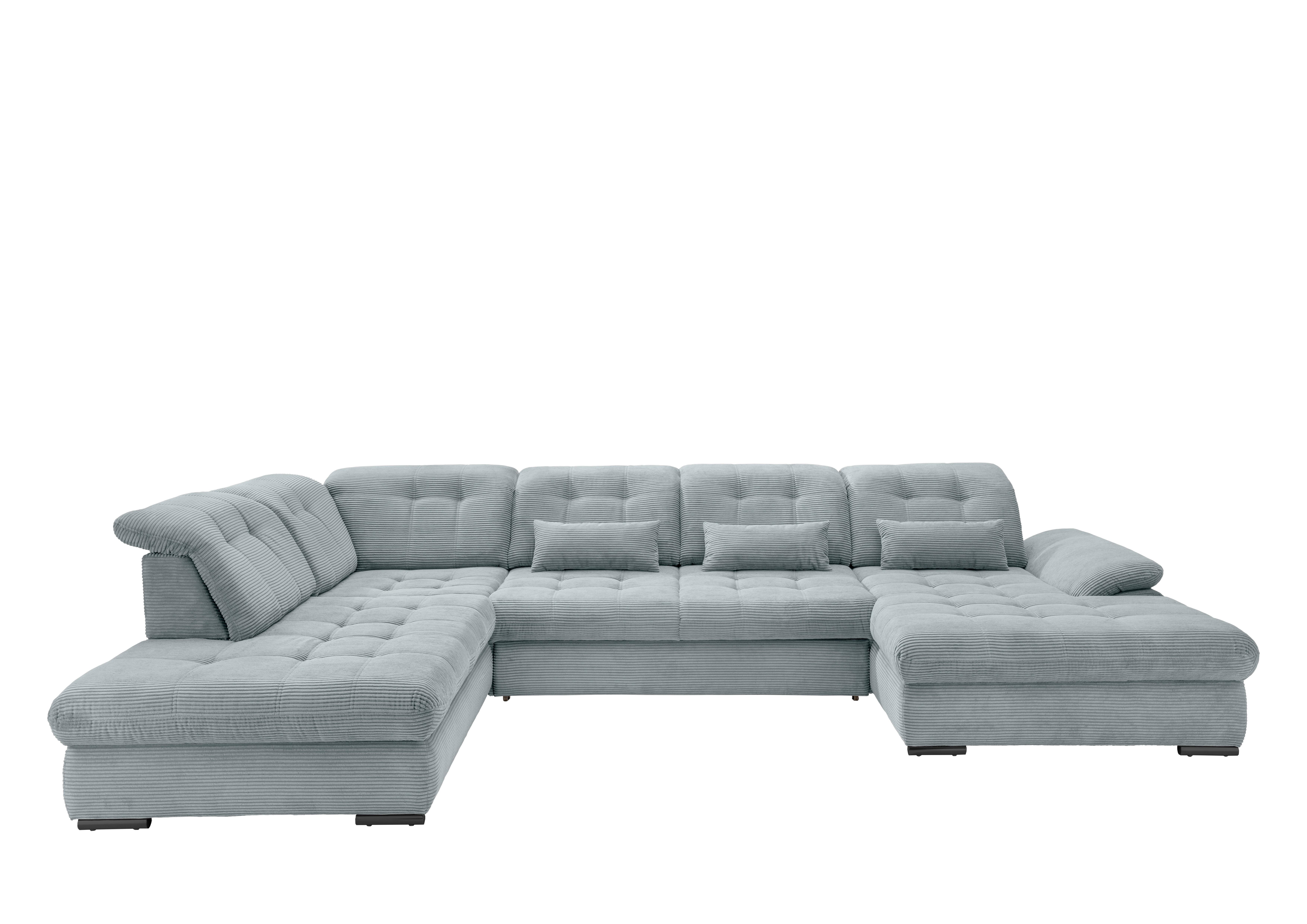 Wohnlandschaft Mit Bettkasten Rigatti Hellblau B: 387 Cm - Schwarz/Hellblau, MODERN, Textil (252/387/184cm) - Livetastic