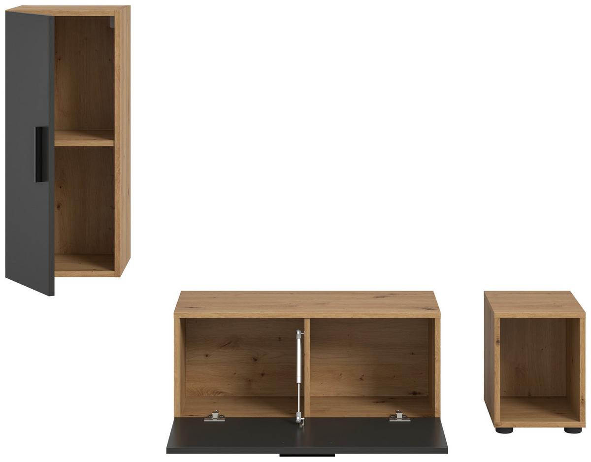 Wohwand, The One Grau/artisan Eiche Dekor - Schwarz/Eiche Artisan, Trend, Holzwerkstoff (75/75/34cm)