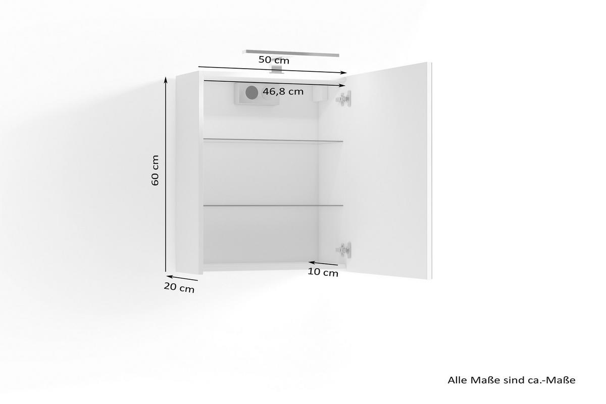 Spiegelschrank Spree mit Led 1 Tür BxHxT 50x60x20 cm Weiß - Weiß, MODERN, Glas/Holzwerkstoff (50/60/20cm) - MID.YOU
