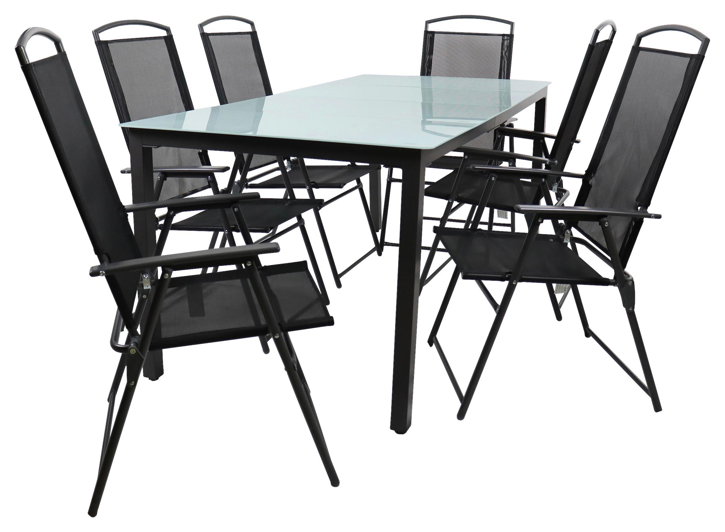 Zahradní sestava, 7-dílna, stůl 190x90cm - antracitová, Basics, kov/textil - Gardenson