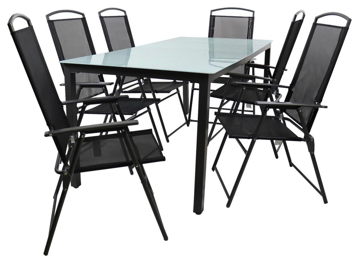 Zahradní sestava, 7-dílna, stůl 190x90cm - antracitová, Basics, kov/textil - Gardenson