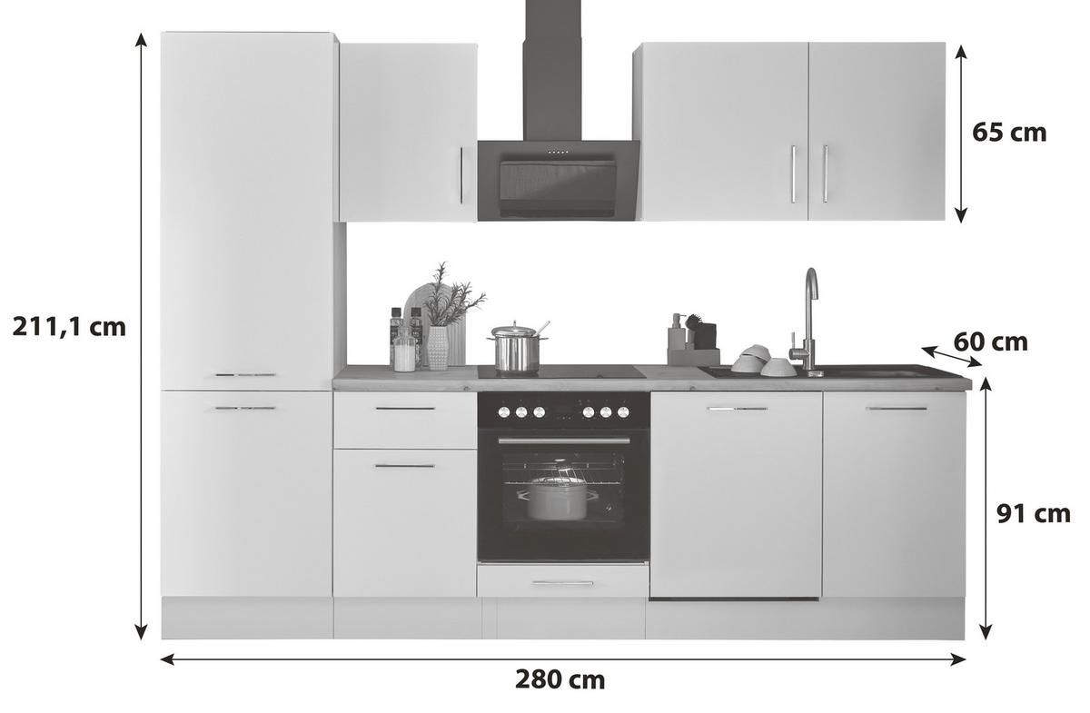 Küchenblock Turin Weiß/Eiche Dekor B: 280 cm - Weiß/Eiche Artisan, Basics, Holzwerkstoff (280cm) - P & B