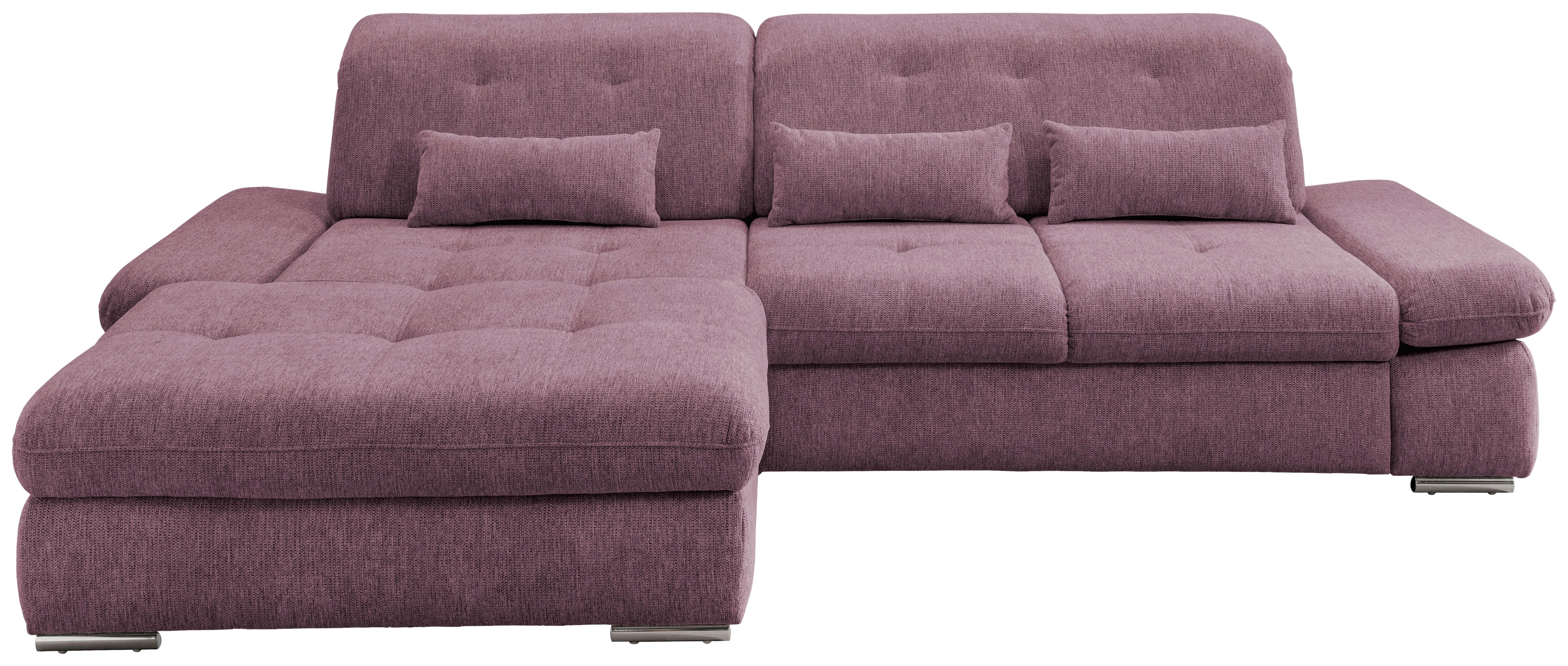 Ecksofa mit Schlaffunktion Dalida Brombeere Chenille - Chromfarben/Brombeere, Design, Textil (196/300cm) - Livetastic