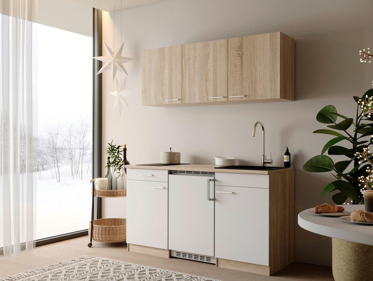MINIKÜCHE Ingrid, Weiß B: 150 cm - Eichefarben/Weiß, Design, Holzwerkstoff (150cm) - Respekta