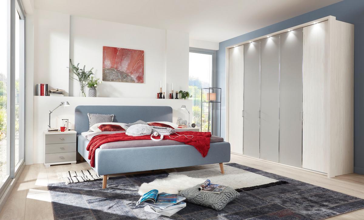 Polsterbett 140x200 cm Mattis Hellblau - Eichefarben/Hellblau, Design, Textil (140/200cm) - Livetastic