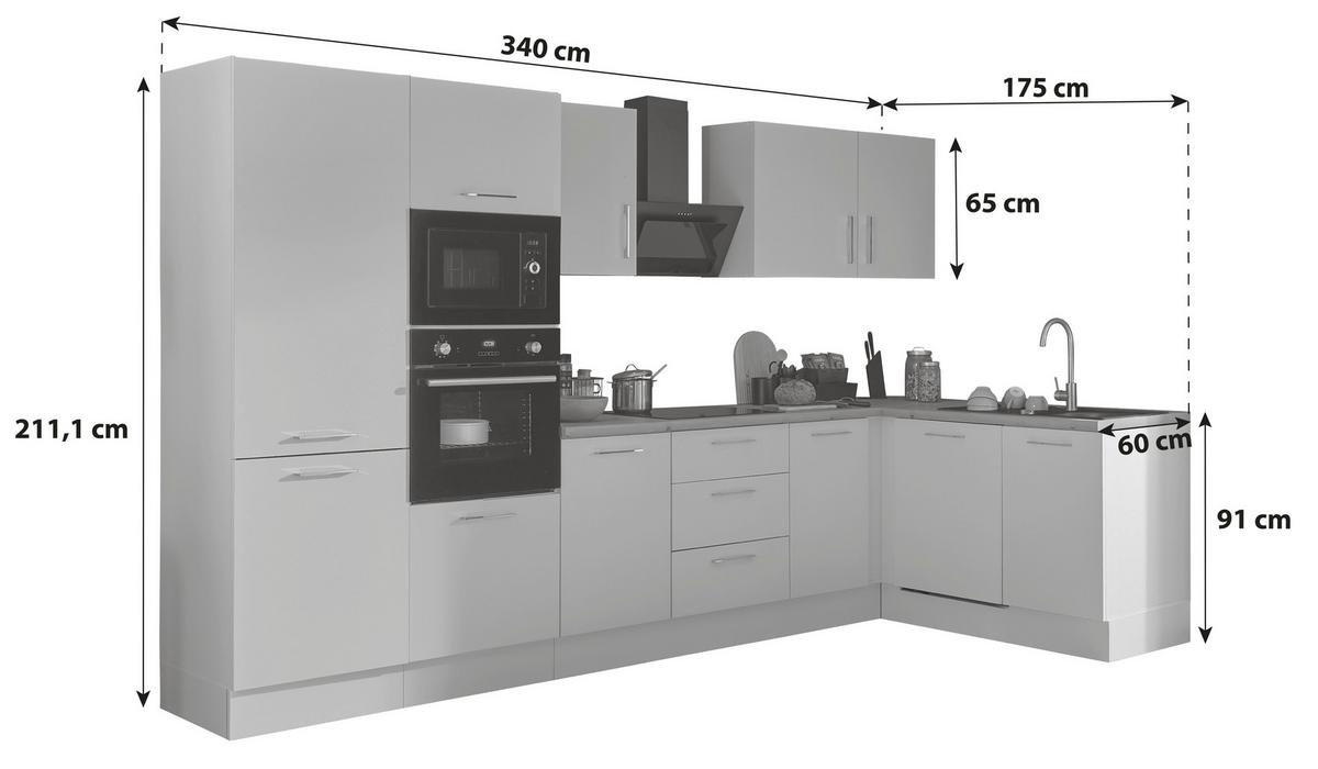Eckküche Turin Schwarz/Eiche Dekor 340x175 cm - Schwarz/Eiche Artisan, Basics, Holzwerkstoff (340/175cm) - MID.YOU