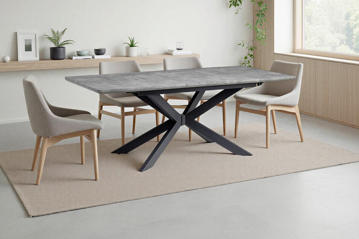 Esstisch (ausziehbar) Leif 160-200x90 Cm Betonoptik - Schwarz/Grau, KONVENTIONELL, Holzwerkstoff/Metall (160-200/90/76cm) - MID.YOU