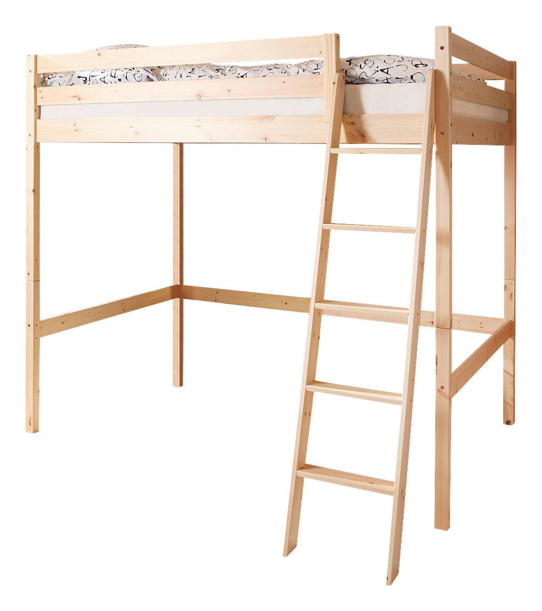 Hochbett Matthias Natur Kiefer Massiv 140 cm mit Leiter - Kieferfarben, Basics, Holz (140/200cm) - MID.YOU