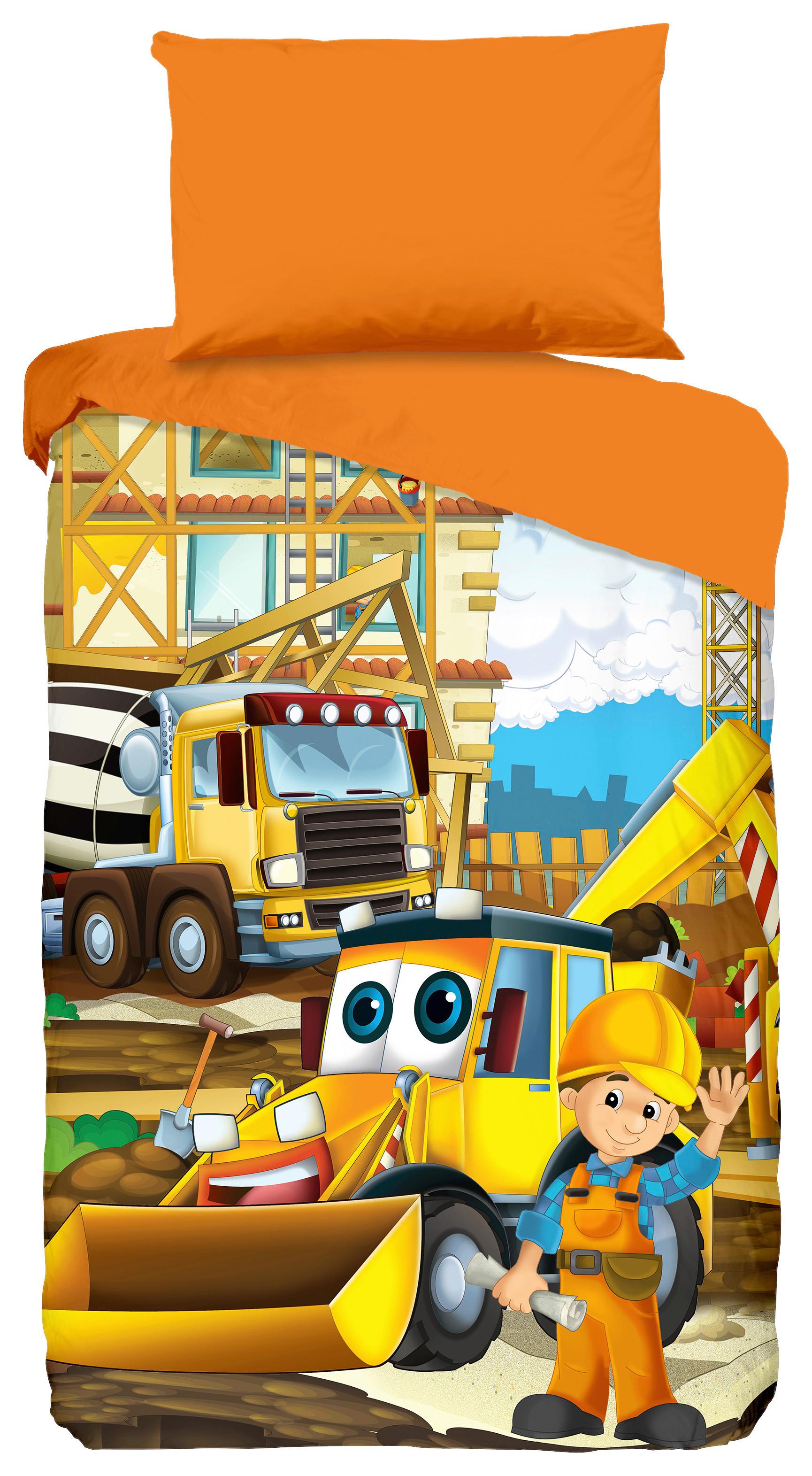 Kinderbettwäsche 140x200 Cm Building Auto Naturfaser - Multicolor, Basics, Textil (140/200cm)