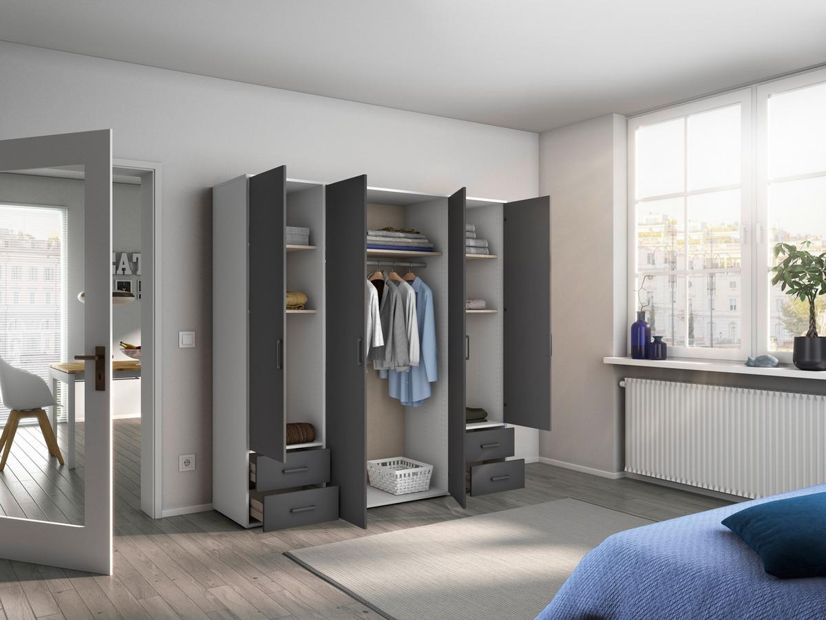 Drehtürenschrank Voyager Weiß,grau B: 187 Cm - Weiß/Grau, MODERN, Holzwerkstoff (187/194/53cm) - Rauch Möbel