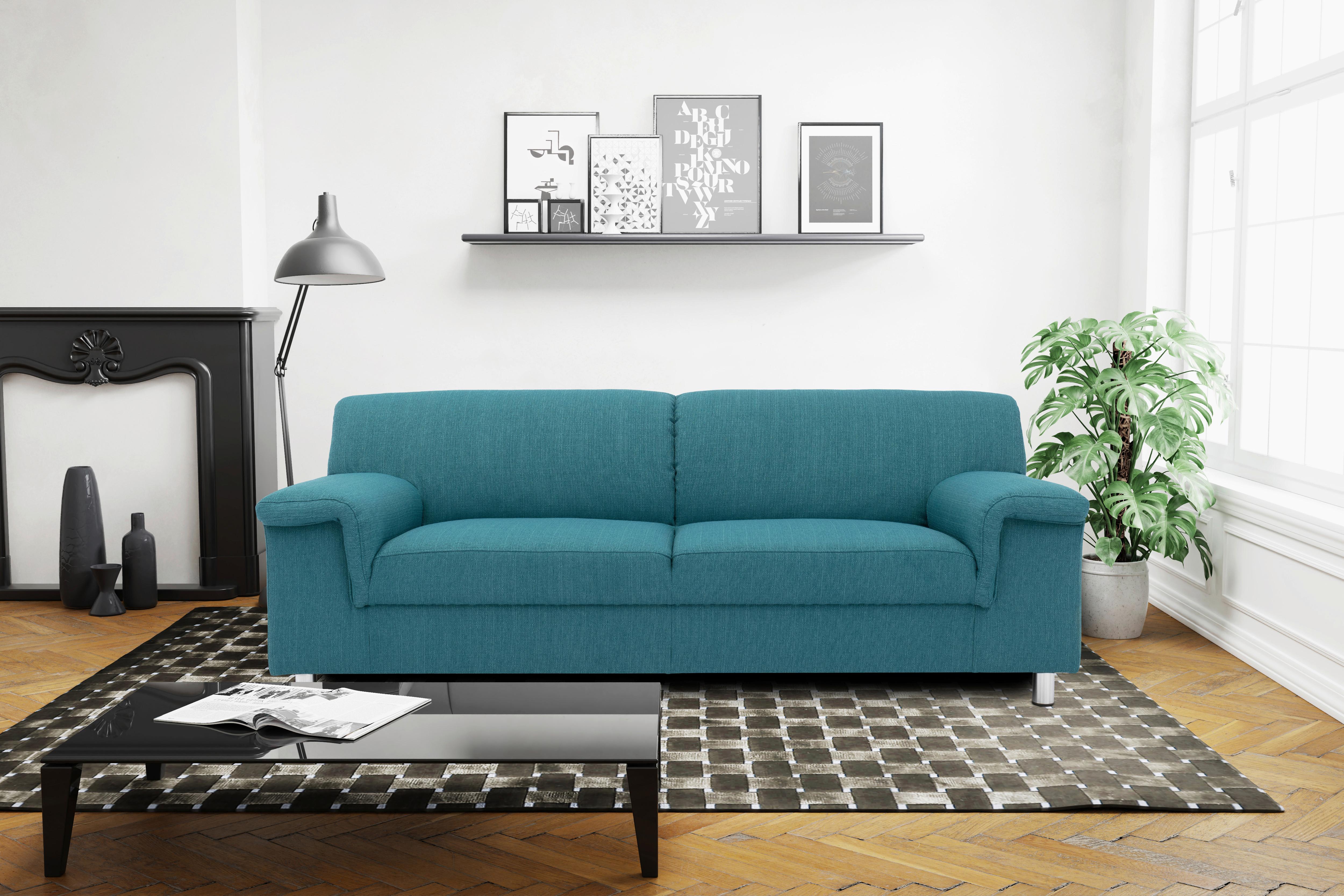 2-Sitzer-Sofa Jamie Rücken Echt Petrol Webstoff - Chromfarben/Petrol, KONVENTIONELL, Textil (145/72/80cm) - MID.YOU