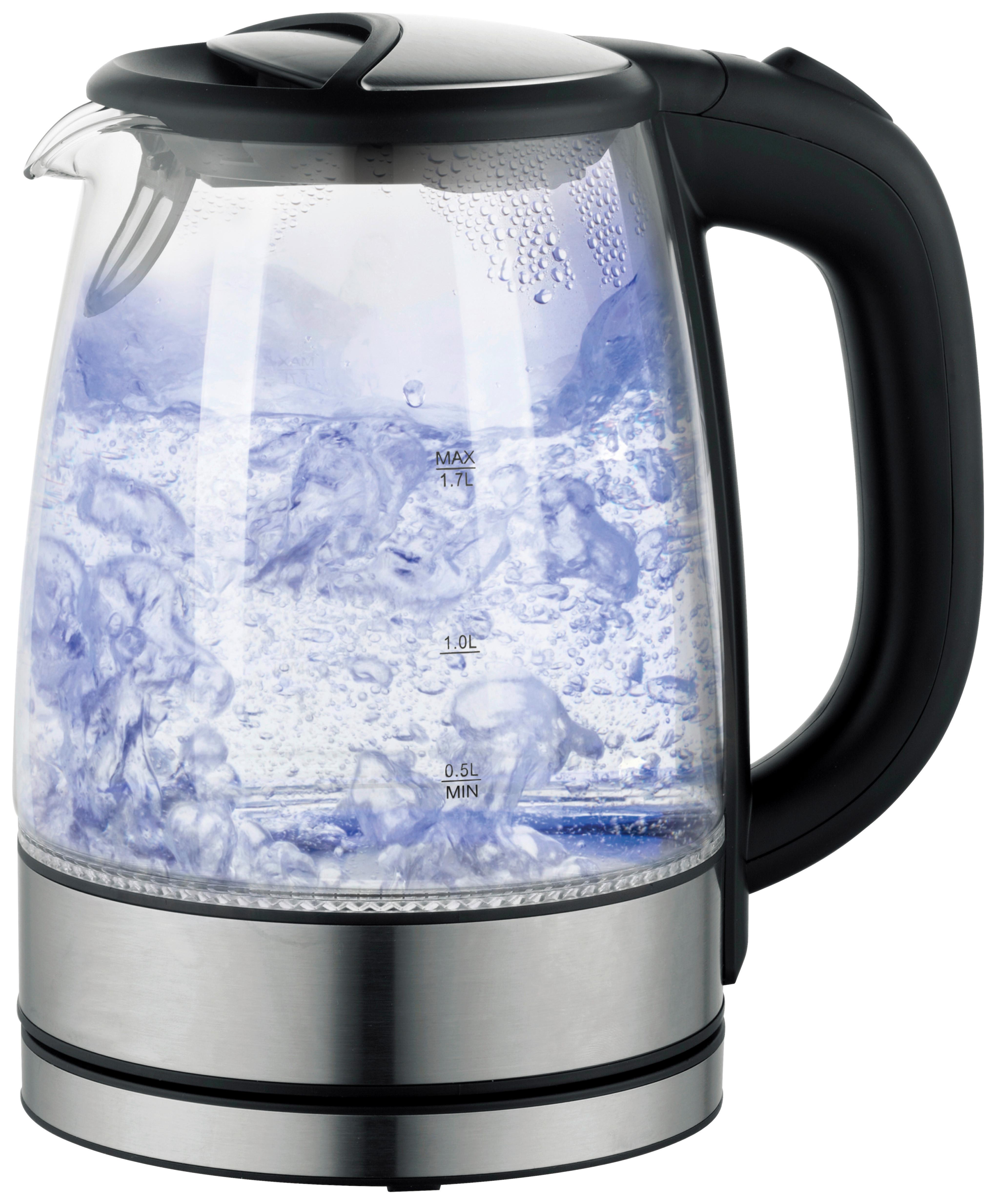 Wasserkocher Deski Schwarz Glas/Kunststoff 1,7 L 2200 W - Edelstahlfarben/Schwarz, MODERN, Glas/Kunststoff (24cm)