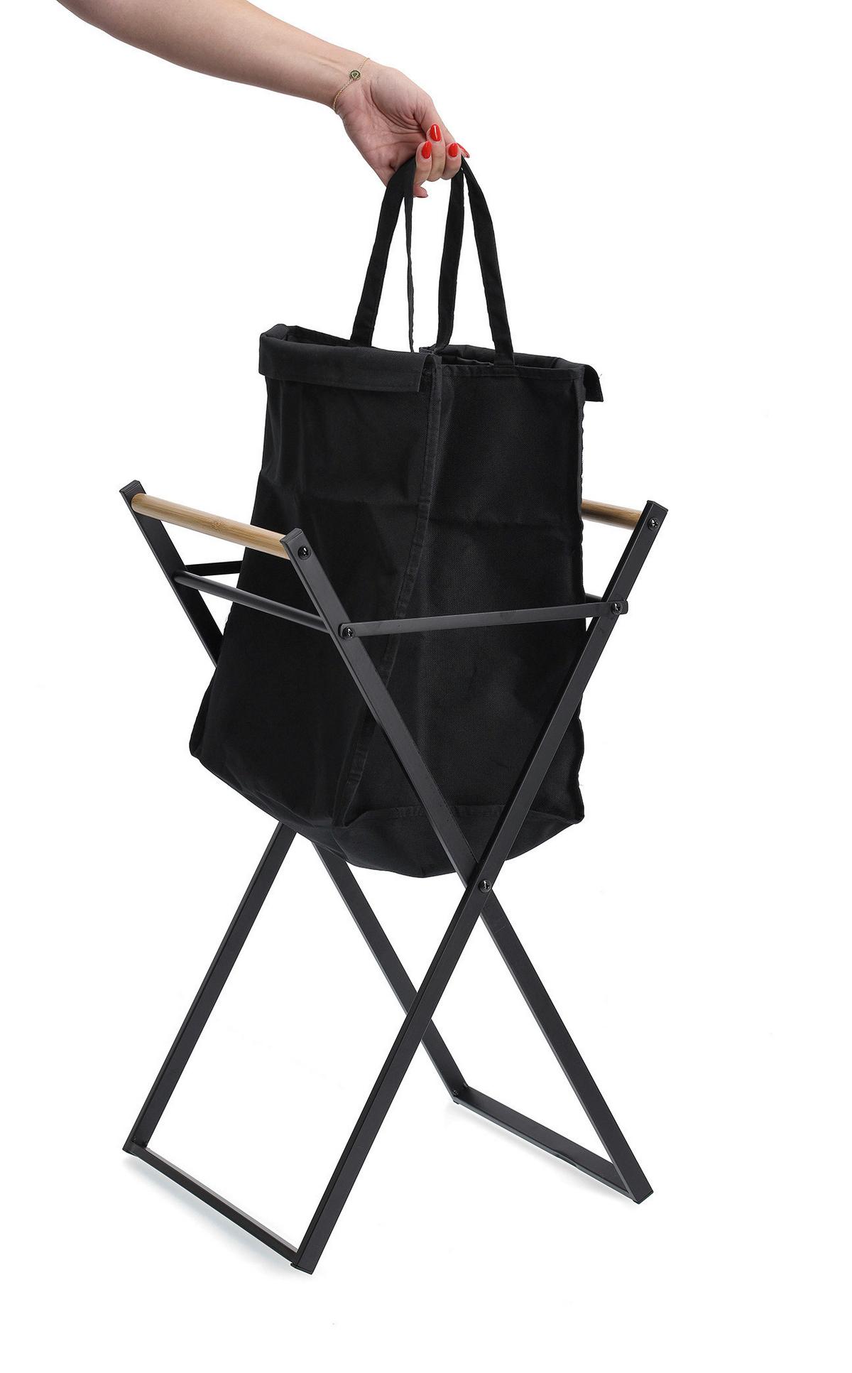 Wäschesammler Holz/Textilfaltbar - Schwarz, Basics, Holz/Textil (36,5/40/67cm) - Zeller Present
