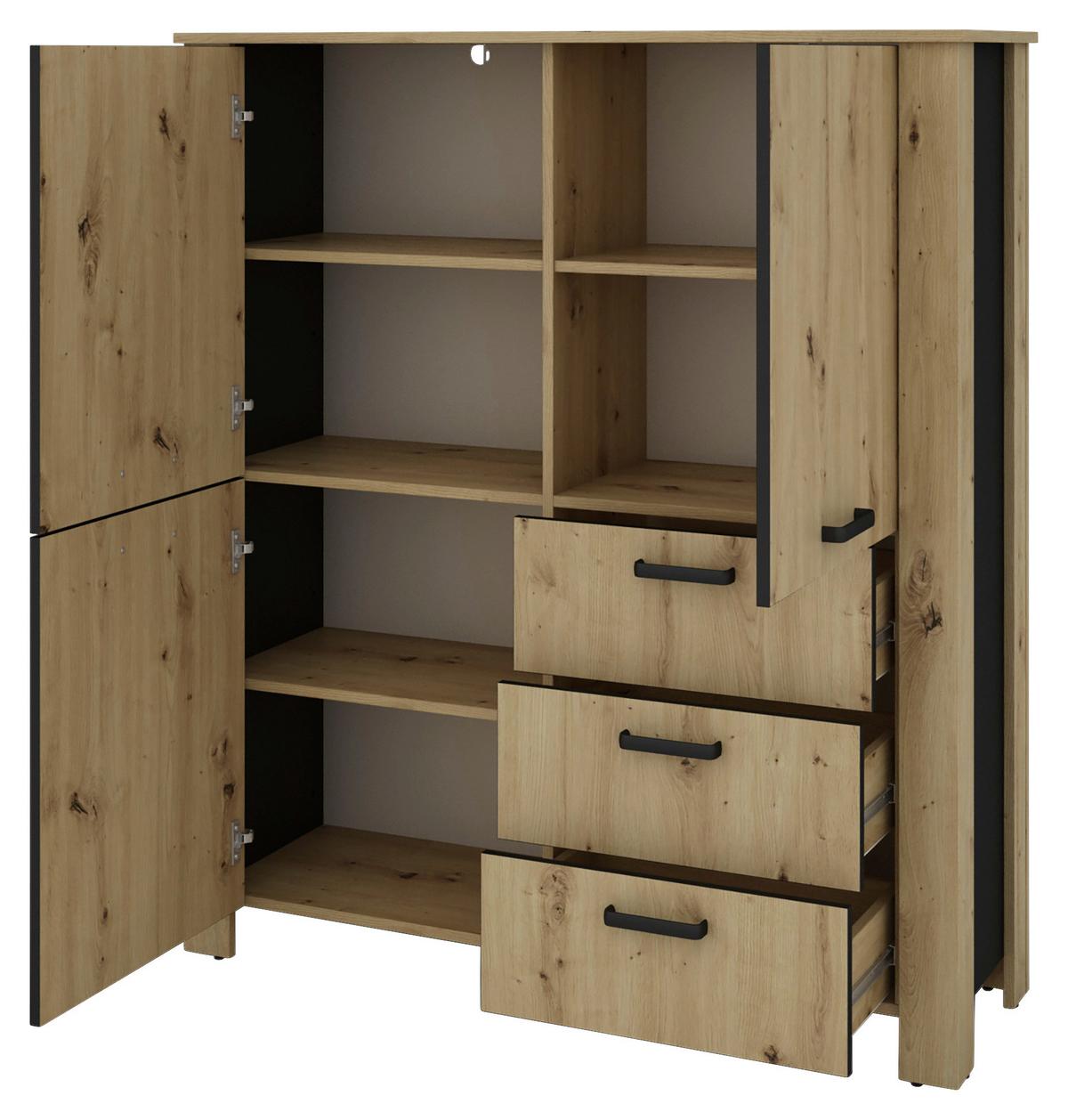 Highboard Faro Eiche Artisan B: 120 Cm - Schwarz/Eiche Artisan, Design, Holzwerkstoff (120/137/40cm) - MID.YOU